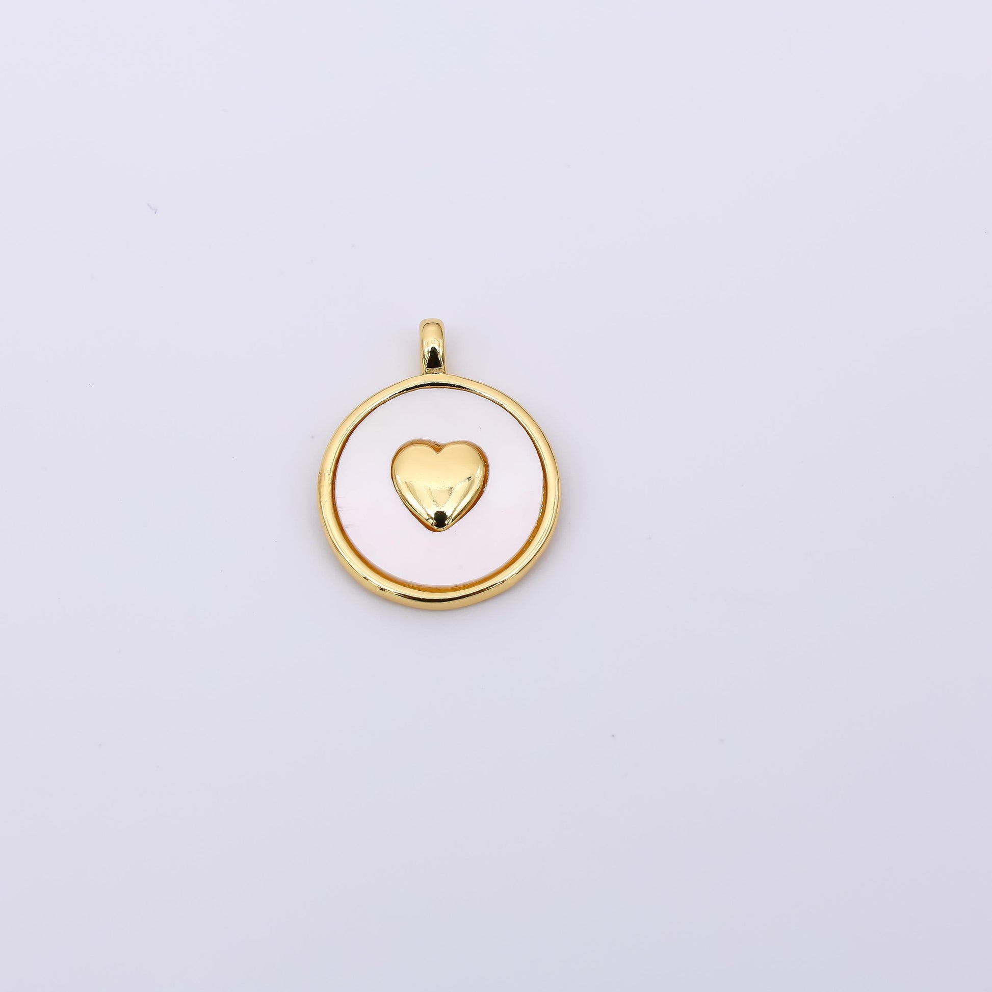 24K Gold Filled 19mm Mother of Pearl Art Tiny Heart Dainty Charm | AH-566