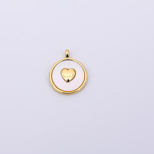 24K Gold Filled 19mm Mother of Pearl Art Tiny Heart Dainty Charm | AH-566