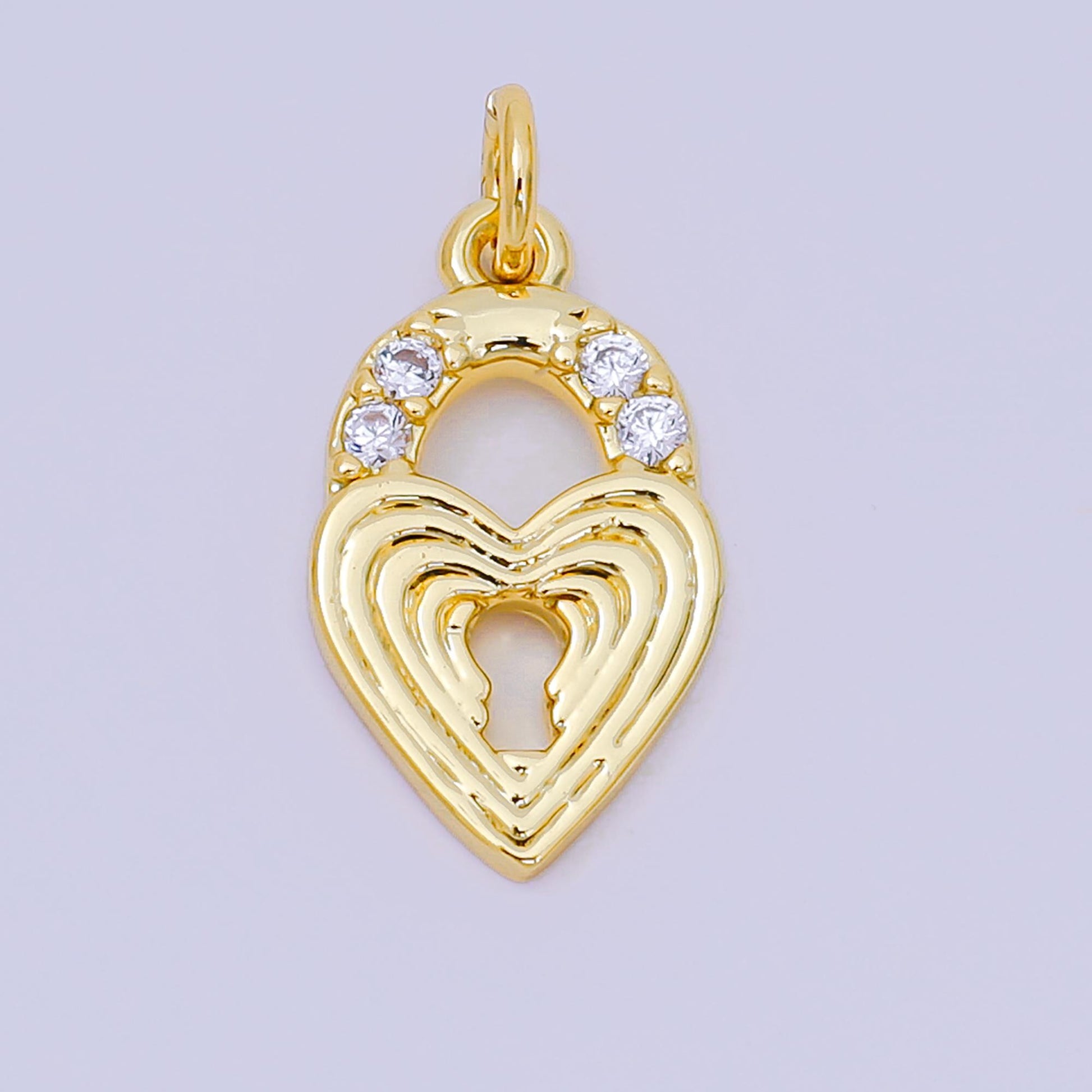 24K Gold Filled 18mm Micro Paved CZ Heart Padlock Charm | AH-641