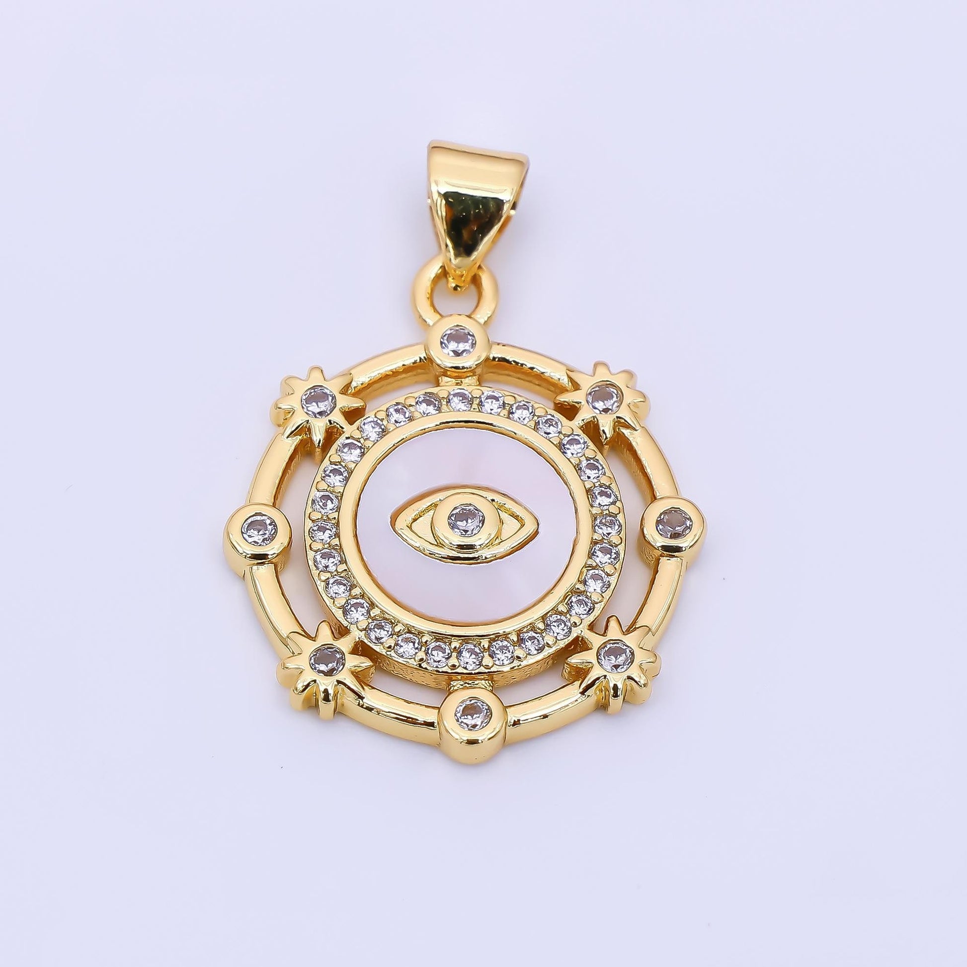 24K Gold Filled 22mm Micro Paved CZ Eye of the Angel & the Sun Charm | AH-543