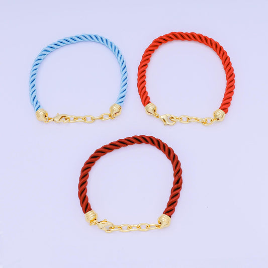 Colorful Braided silk rope Bracelet cords 7.8 inch with 24k gold filled clasp WA3368