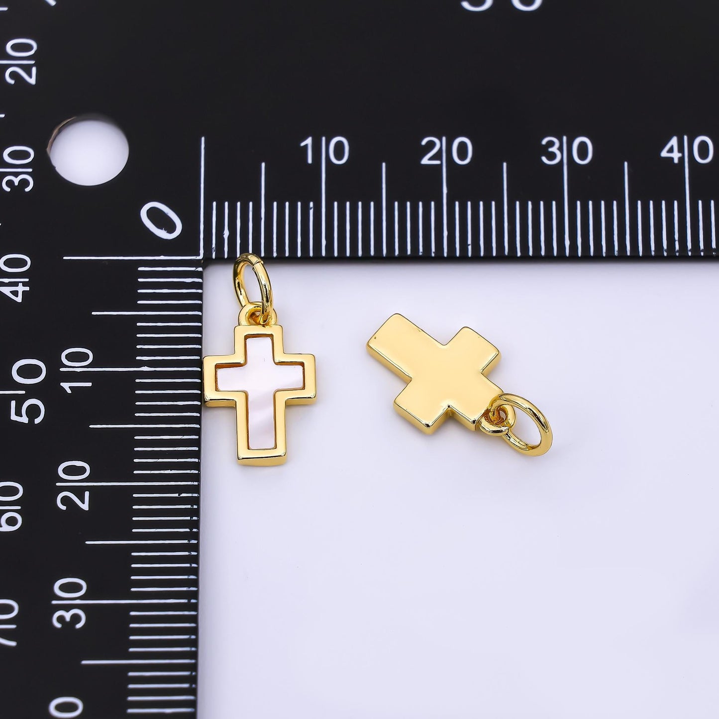 24K Gold Filled 14mm Mother of Pearl Art Holy Christian Cross Charm | AH-564
