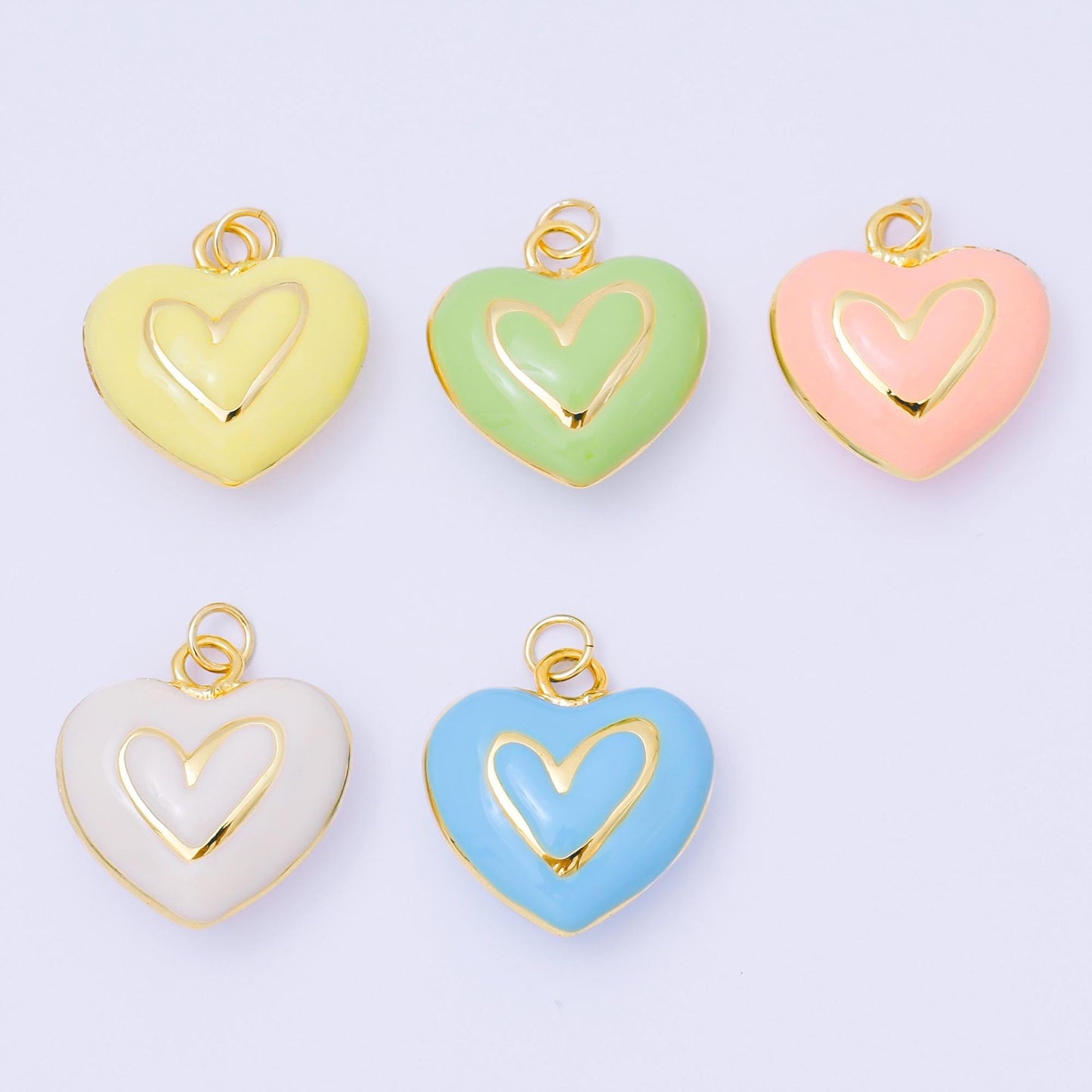 24k Gold Filled Pink Enamel Layer Heart Charm Add on Pendant Colorful Pastel Love Jewelry for Valentine Day AC-1621