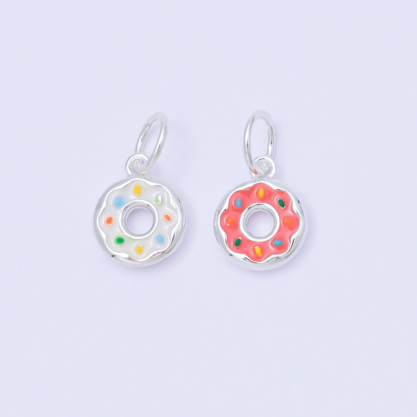 Mini S925 sterling silver donut charm enamel Pink Strawberry frosting sweet treat junk food add on charm foodie inspired SL-685