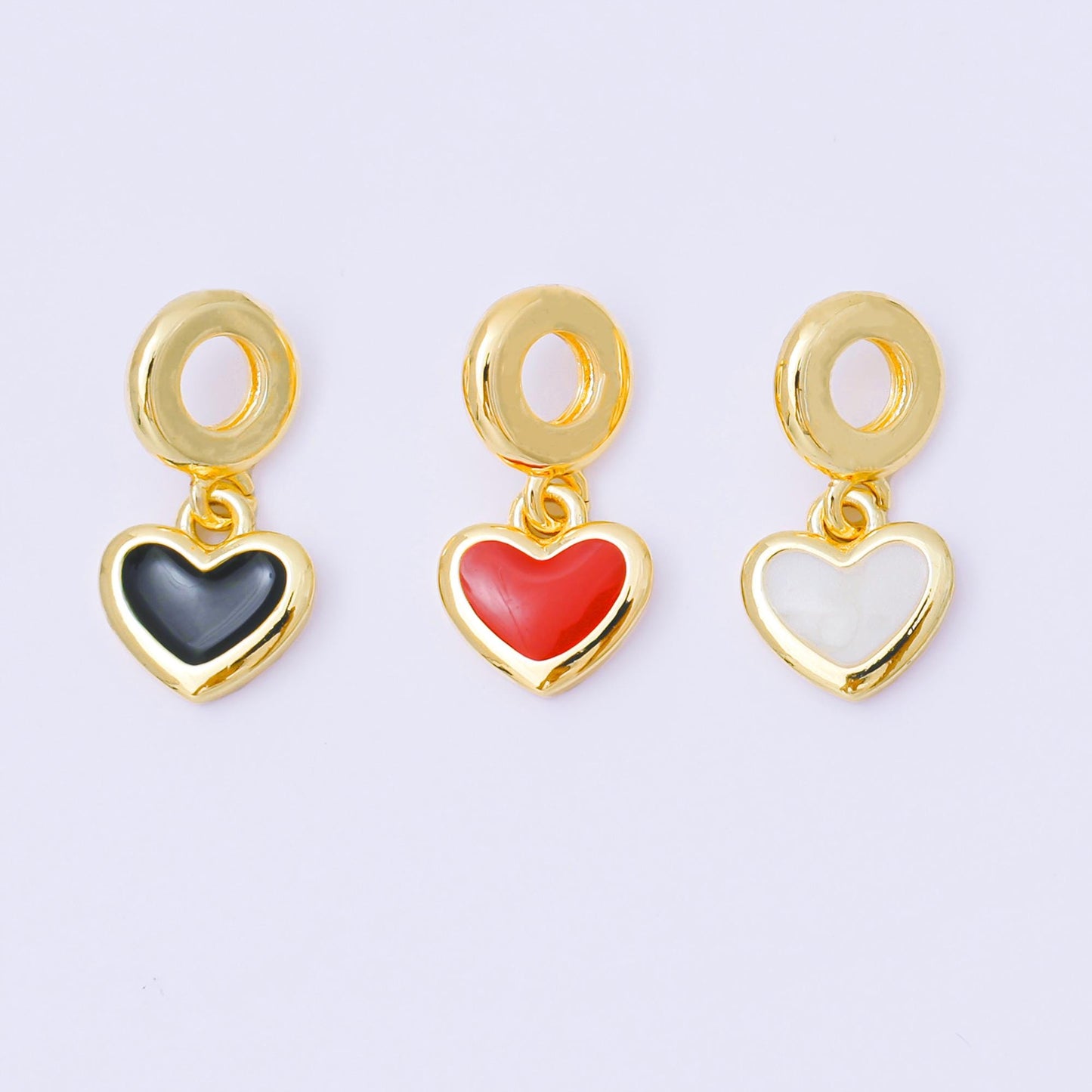 24k gold filled Black Red WHite hearts Charm rondelle bail drop pendant | AC1630