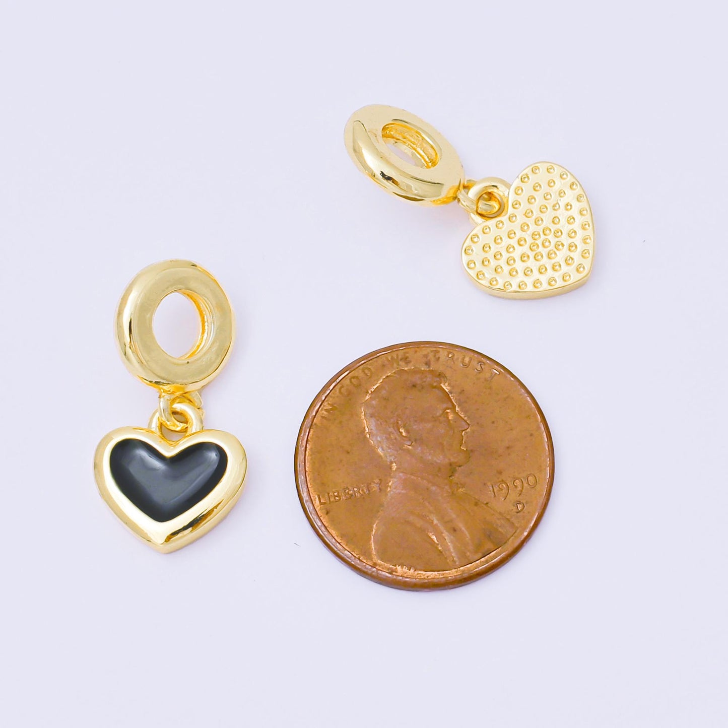 24k gold filled Black Red WHite hearts Charm rondelle bail drop pendant | AC1630