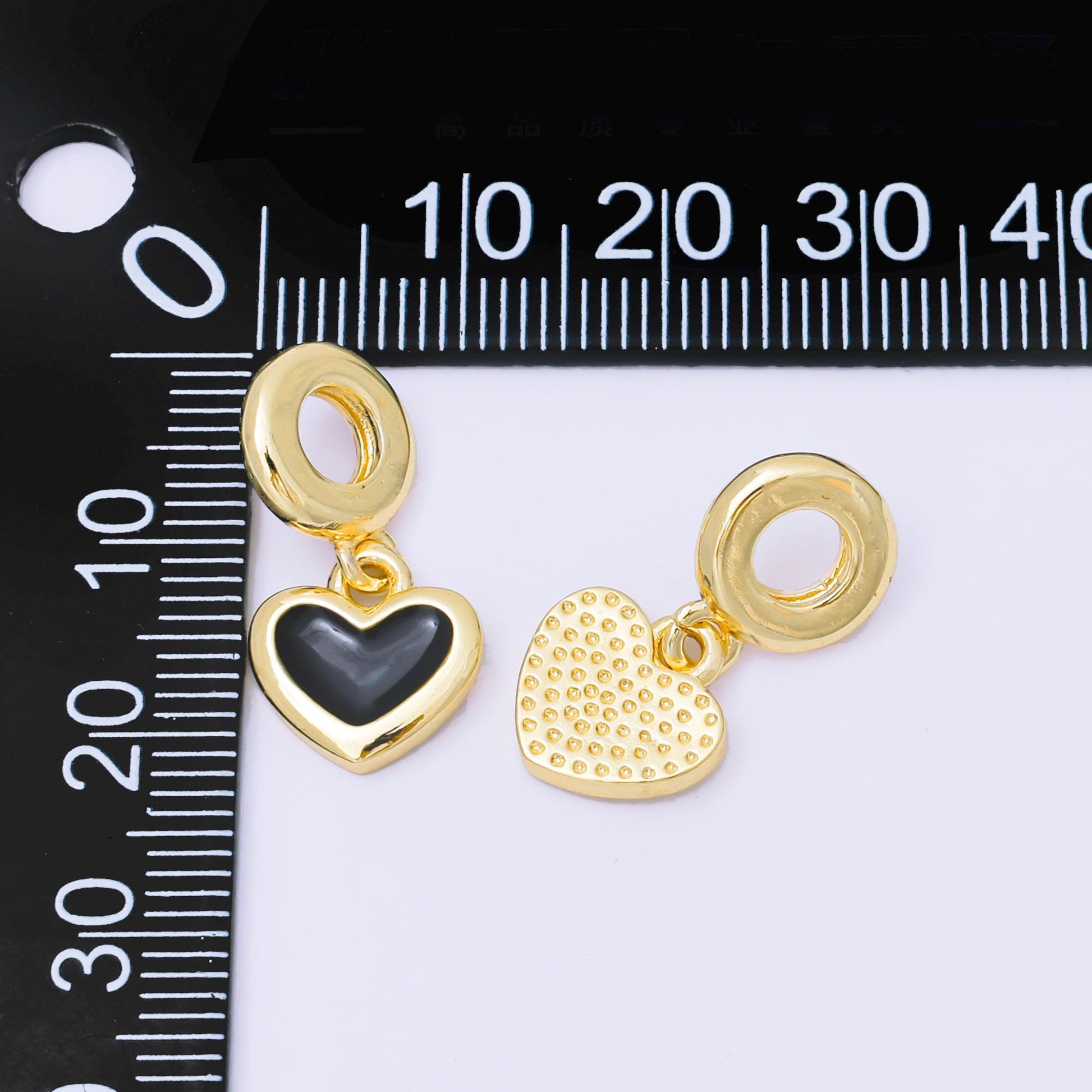 24k gold filled Black Red WHite hearts Charm rondelle bail drop pendant | AC1630