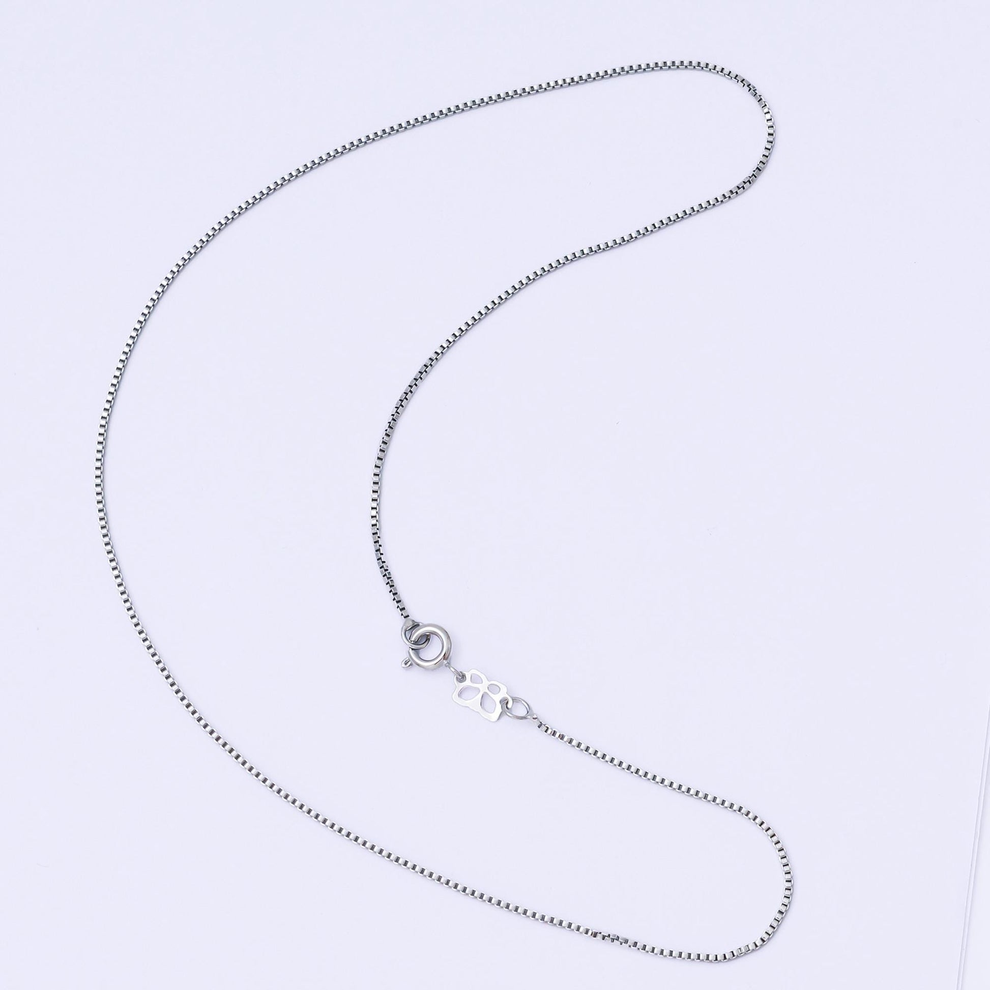 Dainty ready to wear White Gold Silver Square Box Chain Necklace, Layering Dainty Box White Gold Chain 16 inch Layer Necklace WA-2334