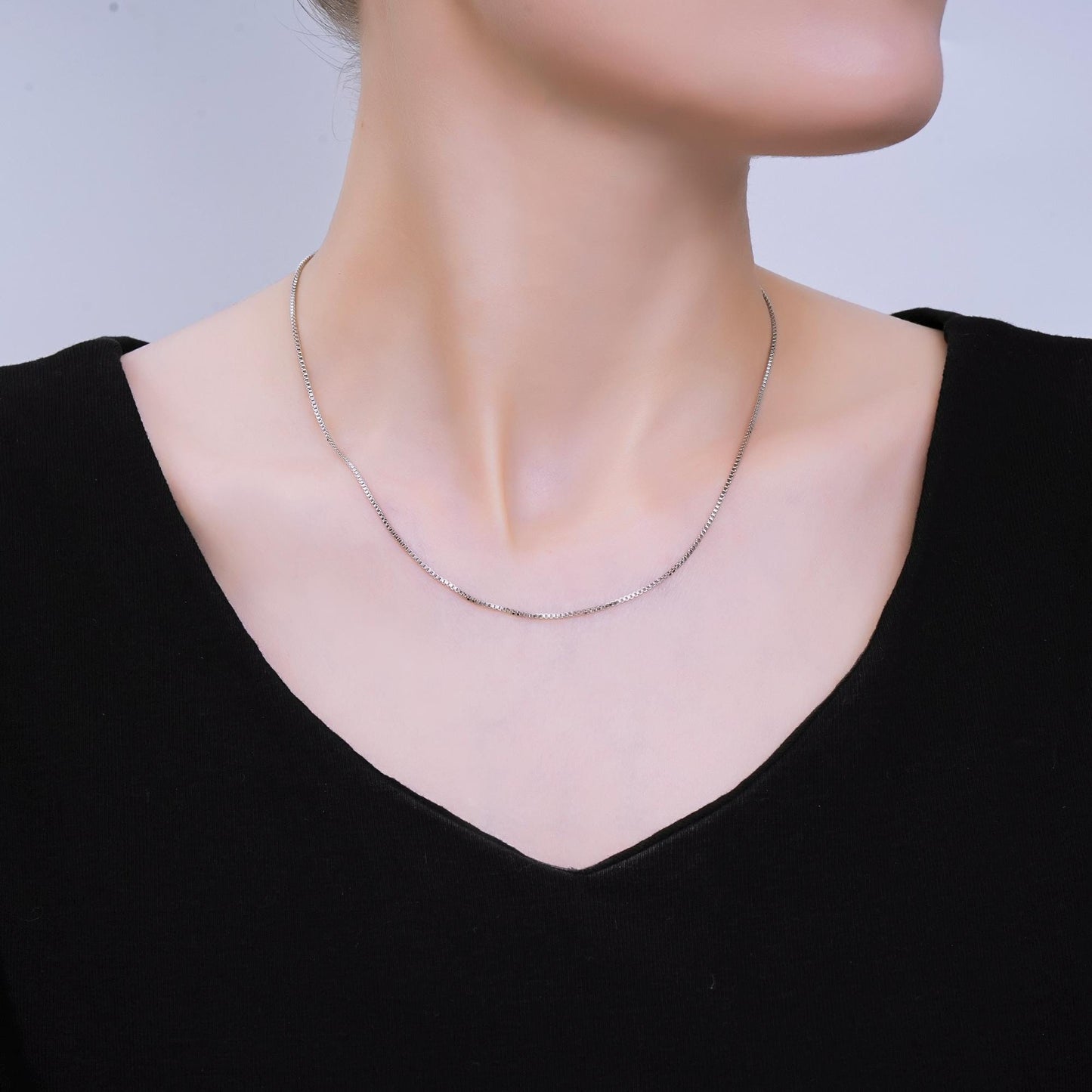 Dainty ready to wear White Gold Silver Square Box Chain Necklace, Layering Dainty Box White Gold Chain 16 inch Layer Necklace WA-2334