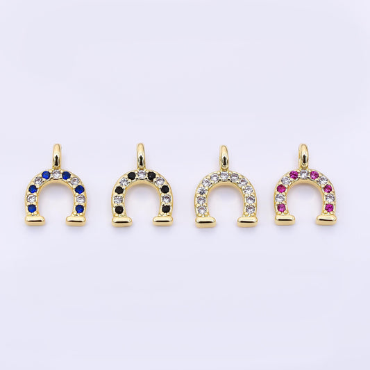24K Gold Filled 29mm Micro Paved CZ Farm Horseshoe Animal Charm in Black, Pink, & Blue | AH-557 AH-558