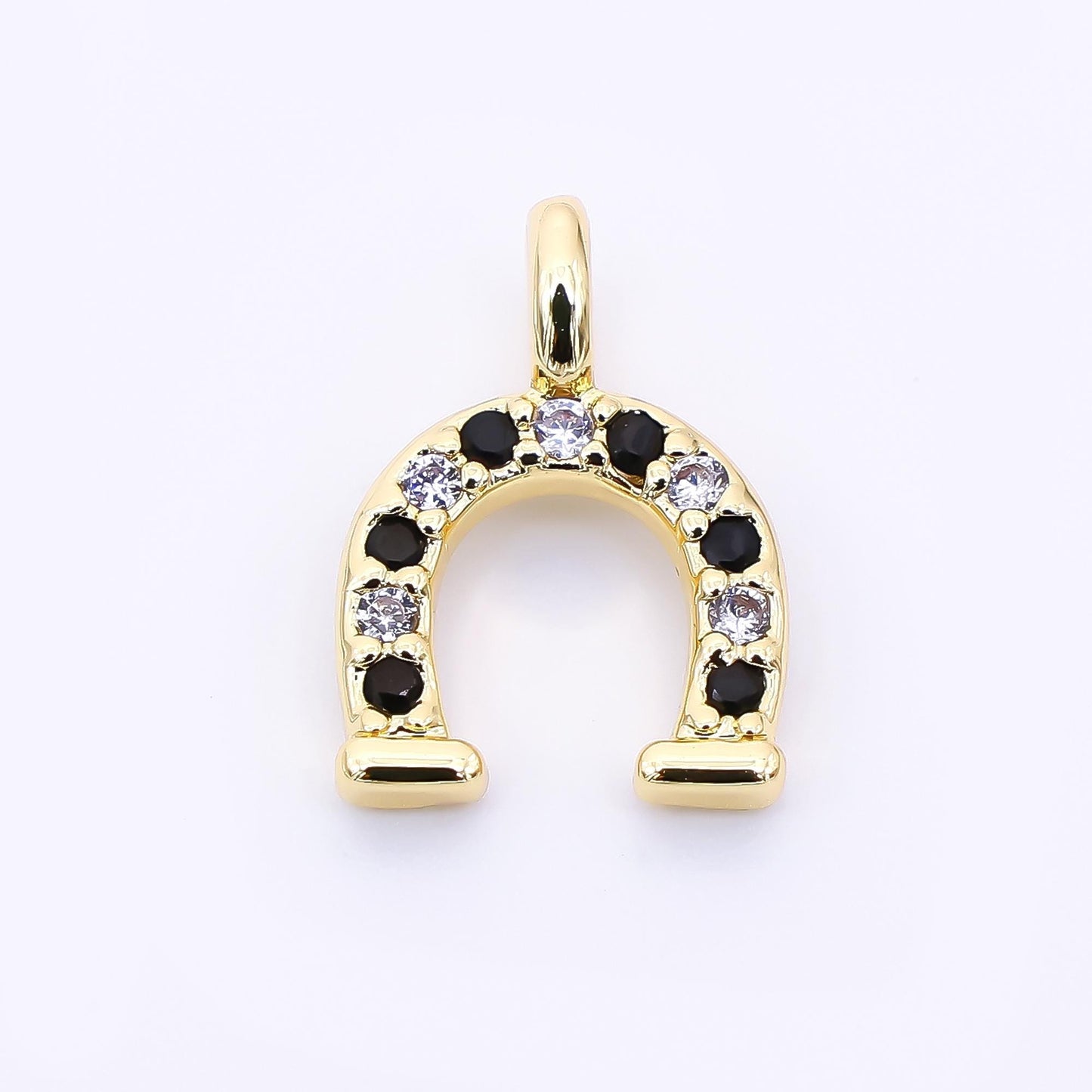 24K Gold Filled 29mm Micro Paved CZ Farm Horseshoe Animal Charm in Black, Pink, & Blue | AH-557 AH-558