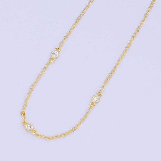 24K Gold Filled Triple Micro Paved CZ Highlights Contemporary Anchor Link Chain Necklace 18.1 Inch | WA-3361