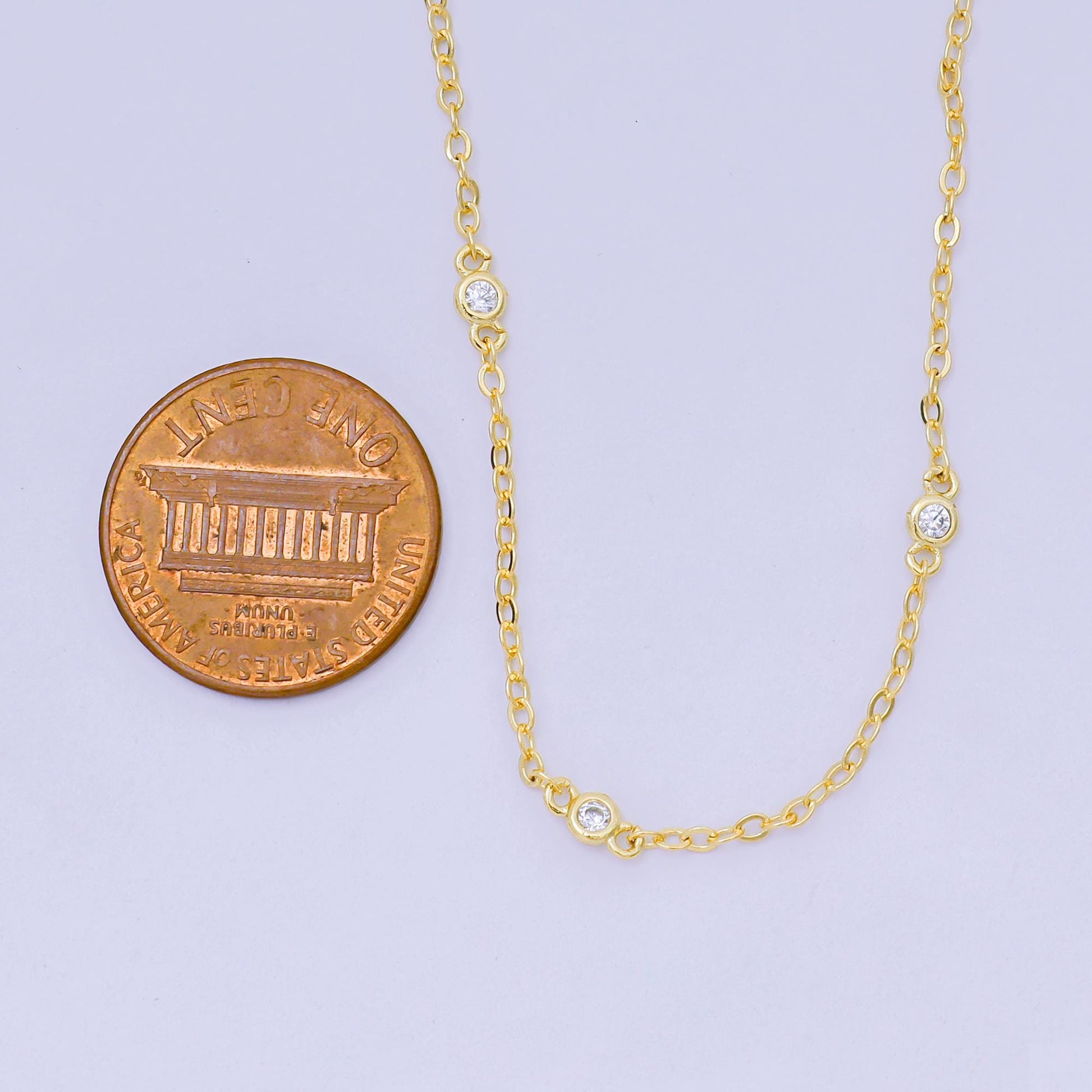 24K Gold Filled Triple Micro Paved CZ Highlights Contemporary Anchor Link Chain Necklace 18.1 Inch | WA-3361