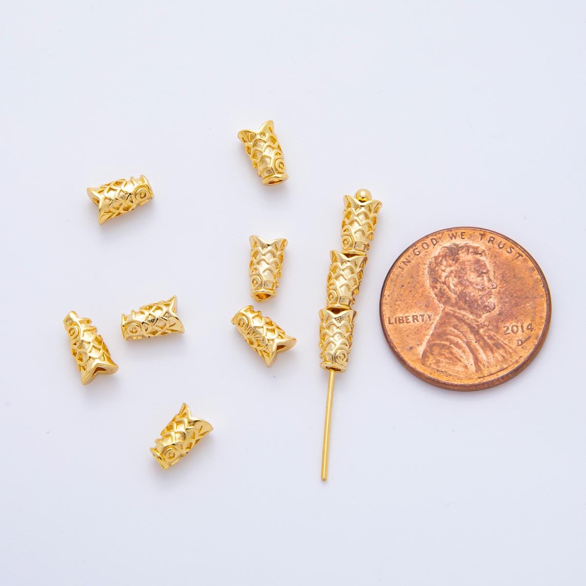 10 pcs 18k gold Filled Fish Head spacer beads Tiny Animal spacer beads 6.7x4.3 mm beads AF-1083