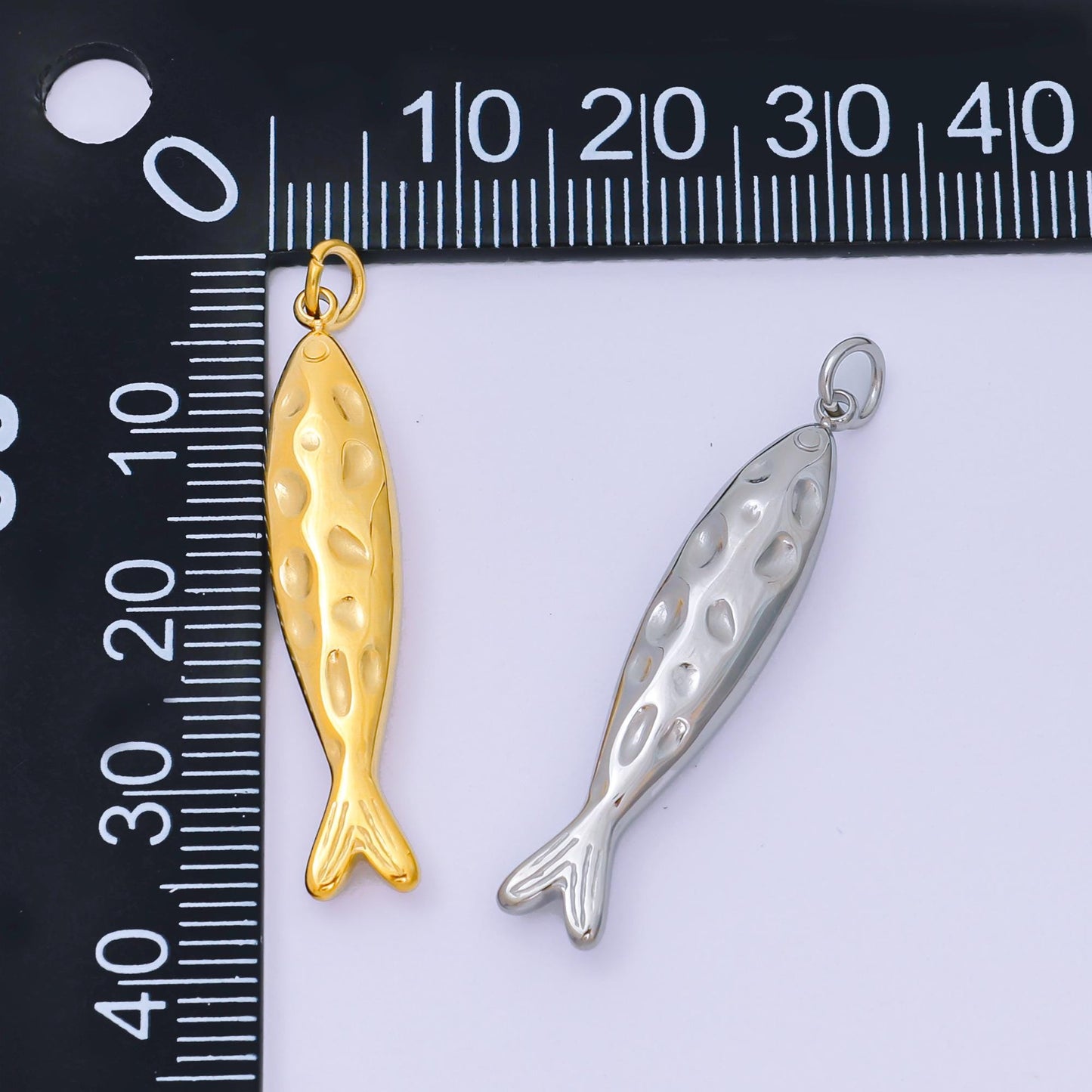 Stainless Steel 33.5mm Sardine Sea Fish Animal Charm in Gold & Silver | J-470