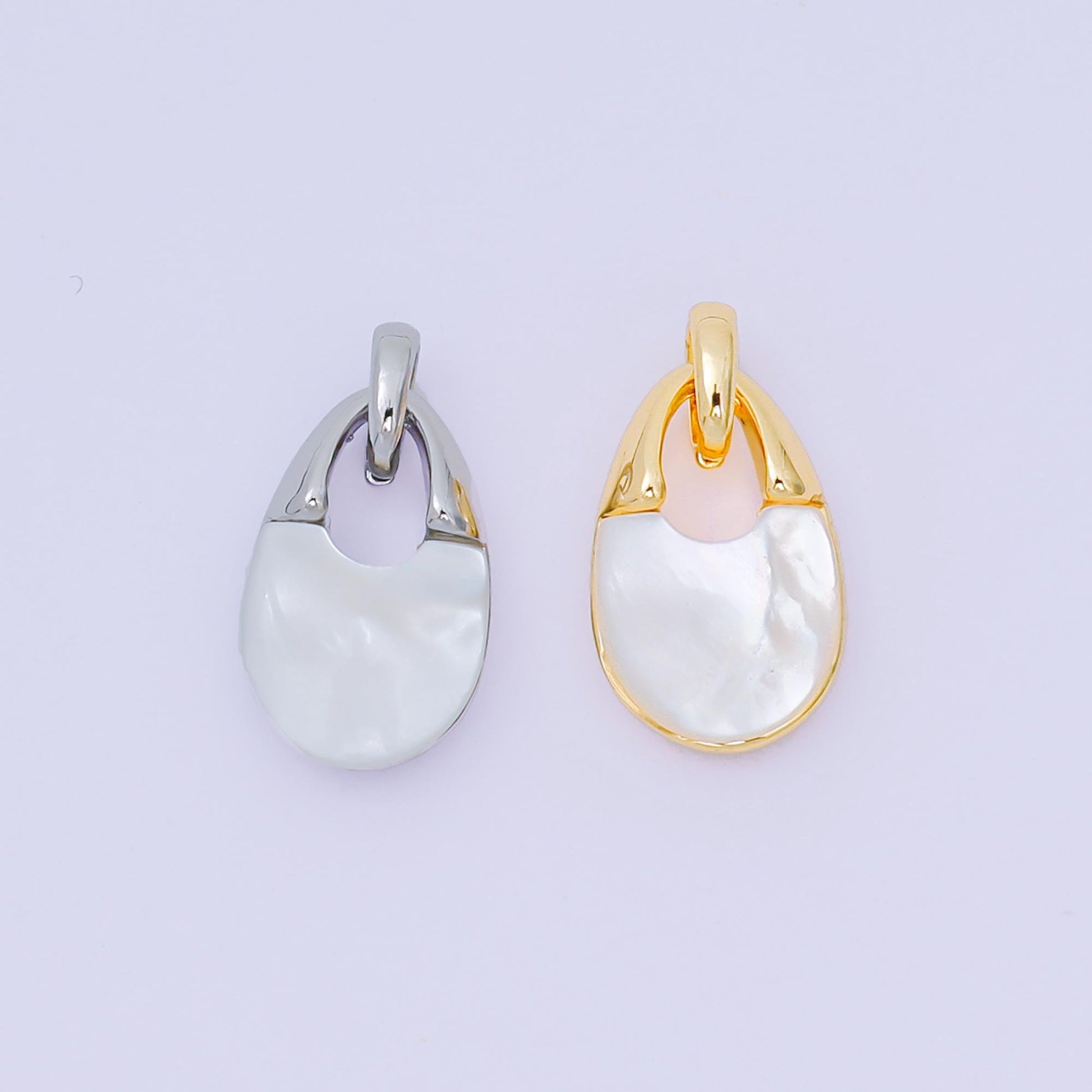 24K Gold Filled 14mm Shell Pearl Mini Padlock Charm Abstract Pendant in Gold & Silver | AA-1582