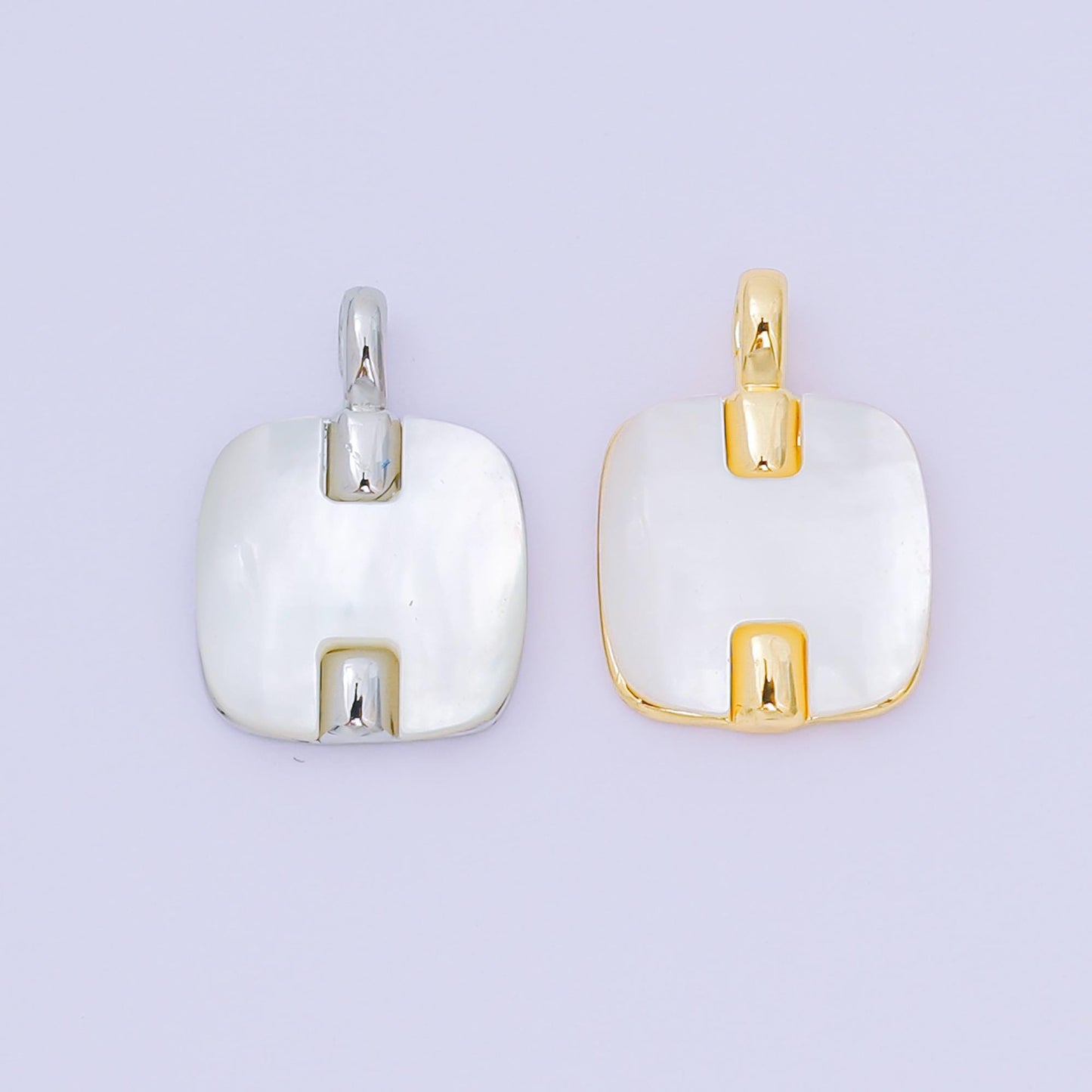 24K Gold Filled 15mm square Shell Pearl Charm Minimalist Jewelry in Gold & Silver | AA-1583