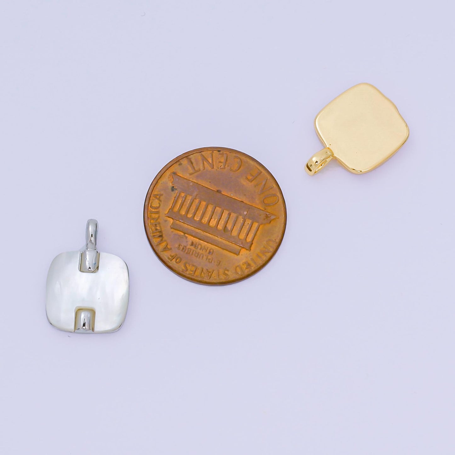 24K Gold Filled 15mm square Shell Pearl Charm Minimalist Jewelry in Gold & Silver | AA-1583