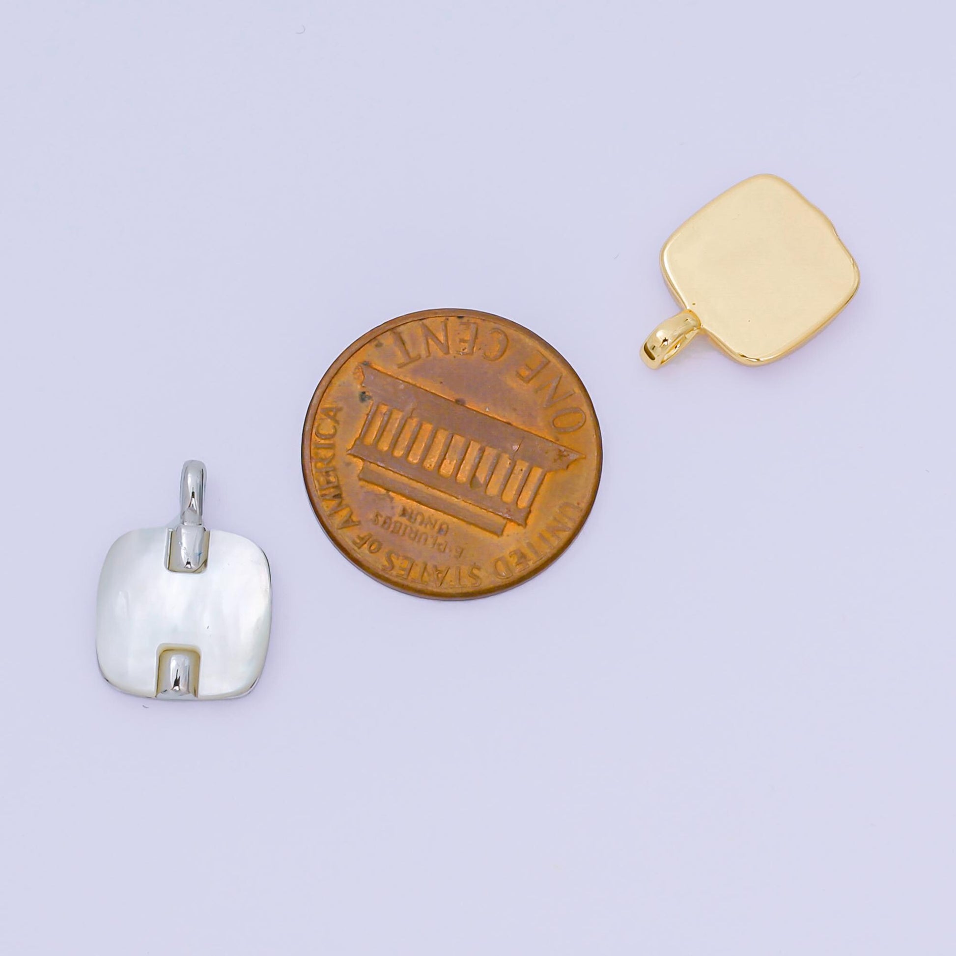 24K Gold Filled 15mm square Shell Pearl Charm Minimalist Jewelry in Gold & Silver | AA-1583