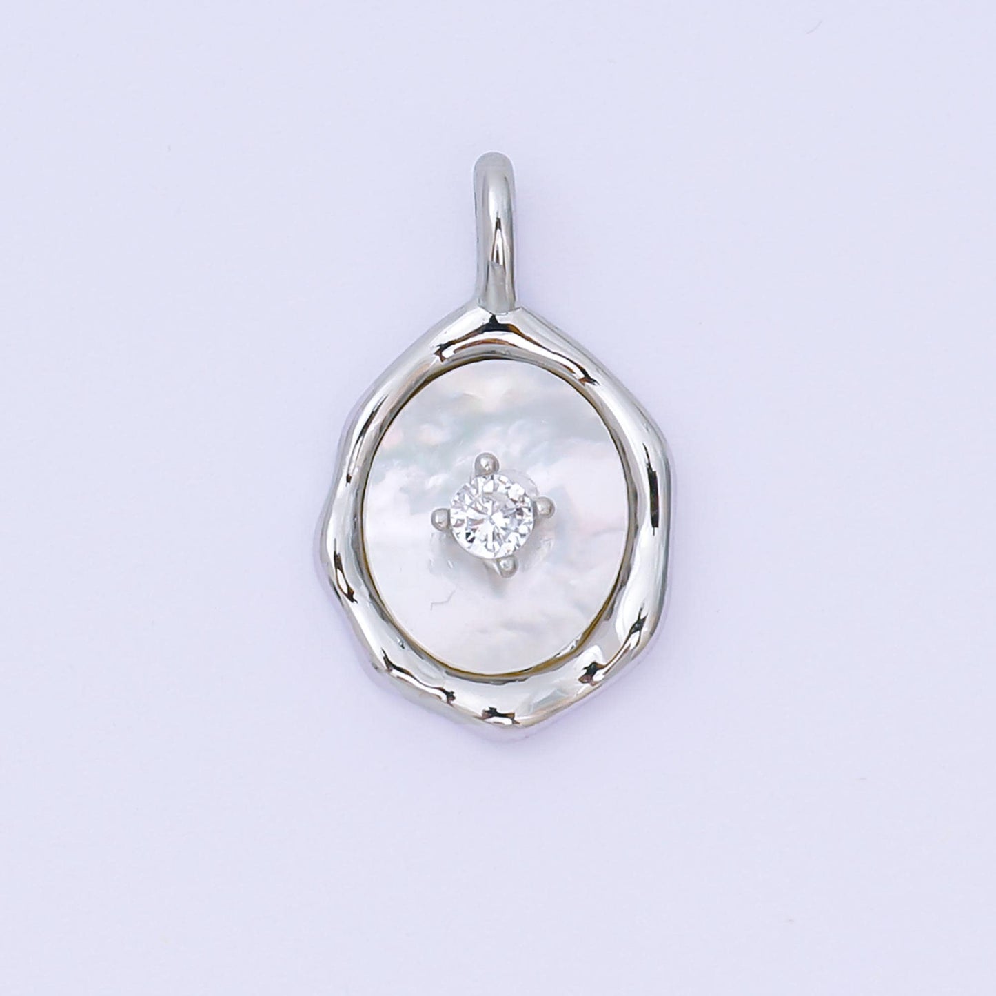 24K Gold Filled 20mm Round CZ Shell Pearl Abstract Mirror Pendant in Gold & Silver | AA-1584