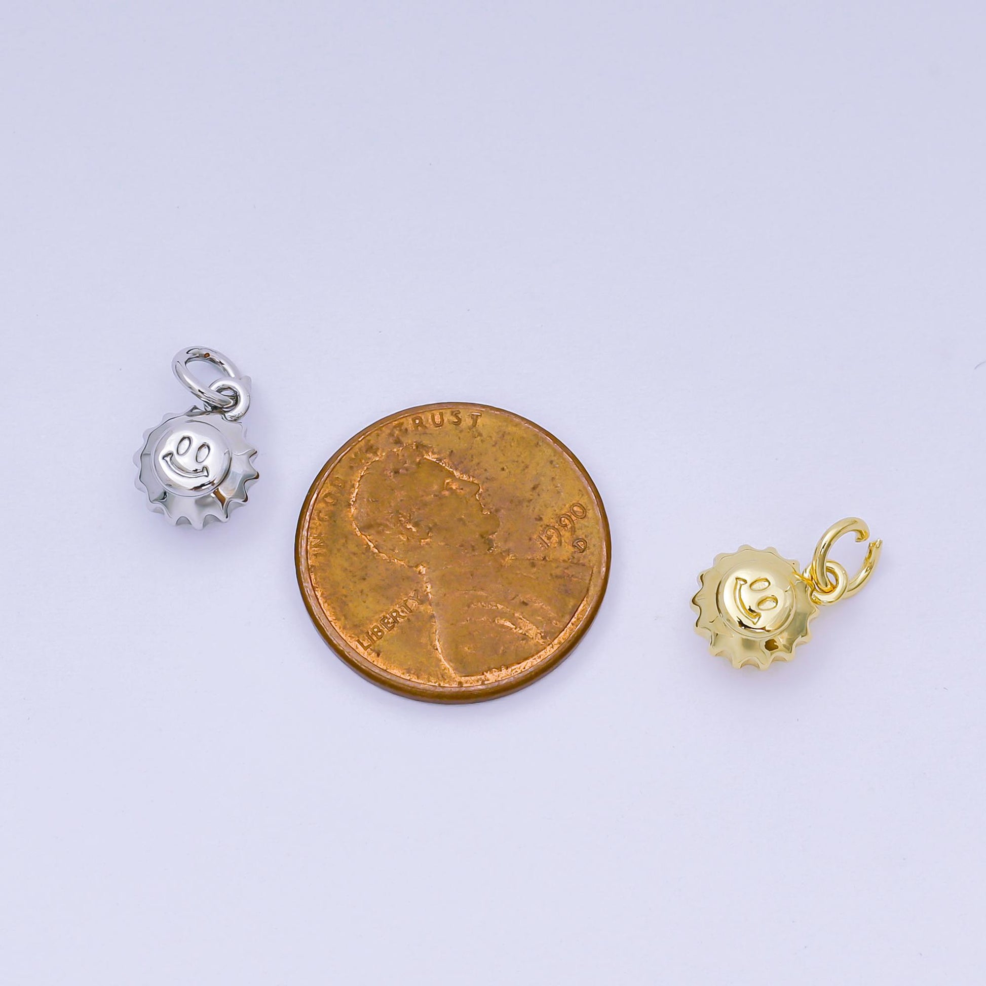 24K Gold Filled 10mm Happy Face Morning Sun Charm in Gold & Silver| AH-666