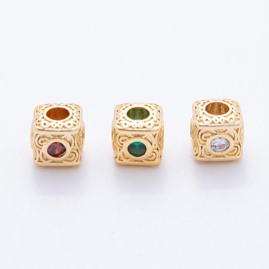 18k Gold Filled Filigree Cube Spacer Beads with CZ For Bracelet Necklace Jewelry Making Supplies, DIY Bracelet Necklace Finding AF-1020