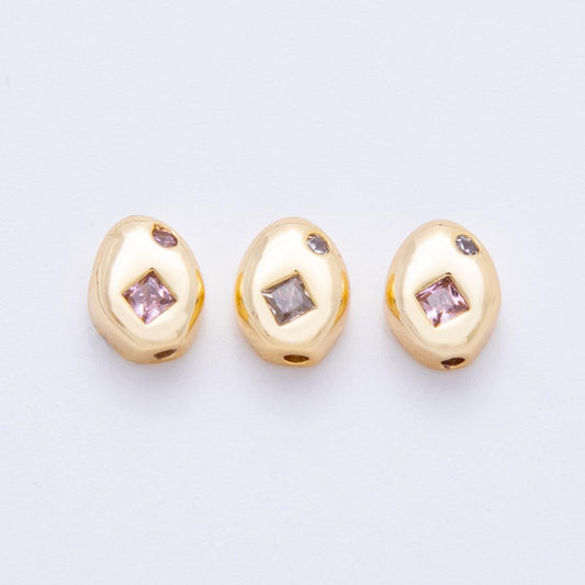 18k Gold Filled Bean Seed Spacer Beads with CZ For Bracelet Necklace Jewelry Making Supplies, DIY Bracelet Necklace Finding AF-1022