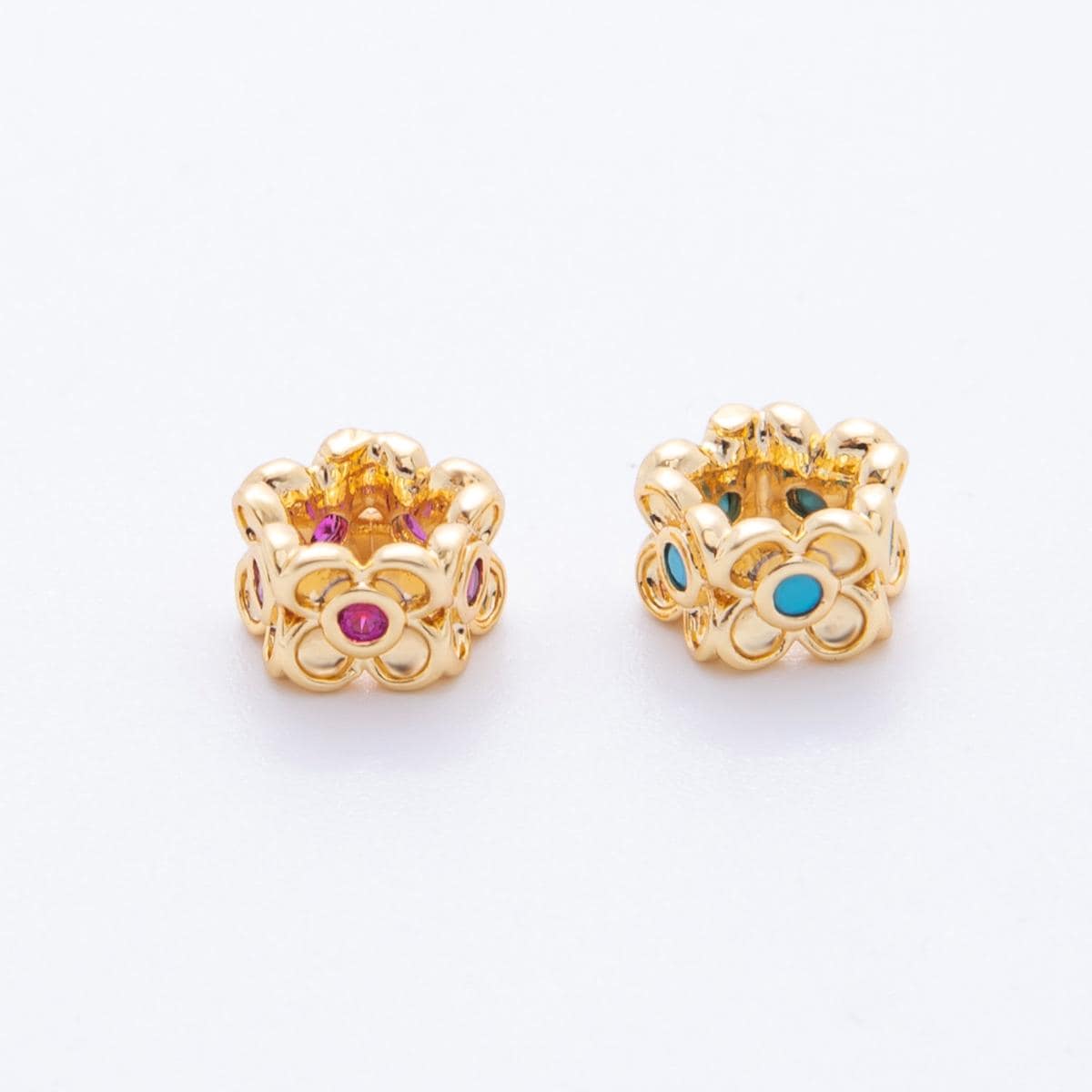 18k gold Filled Flower spacer beads with CZ Pink Blue Tiny Floral spacer beads 8 mm beads AF-1026