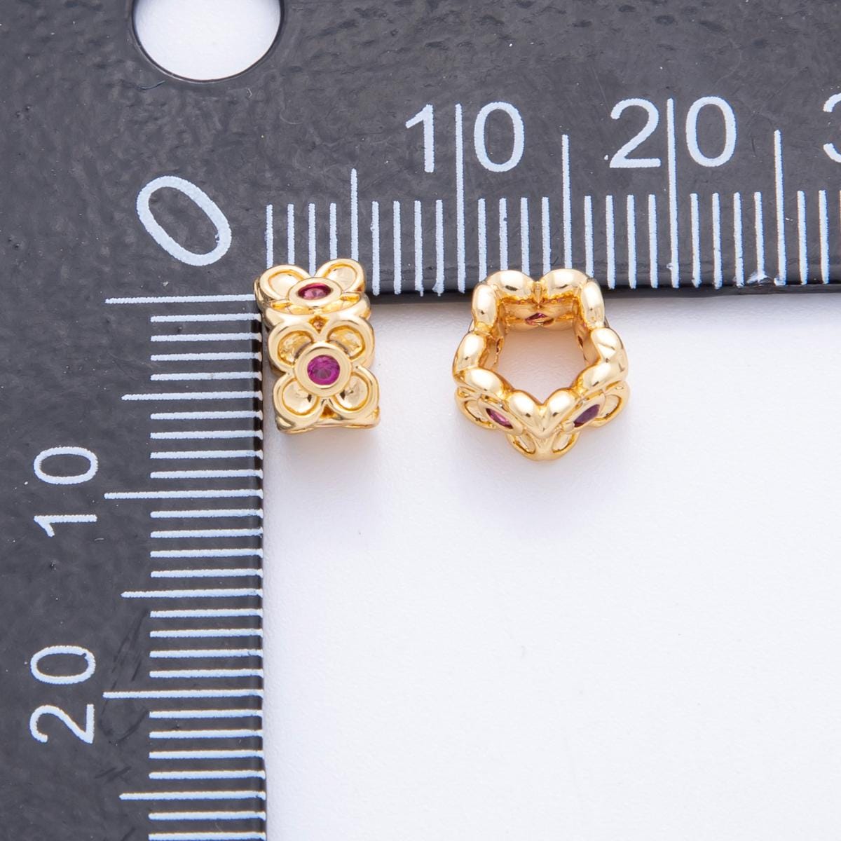 18k gold Filled Flower spacer beads with CZ Pink Blue Tiny Floral spacer beads 8 mm beads AF-1026