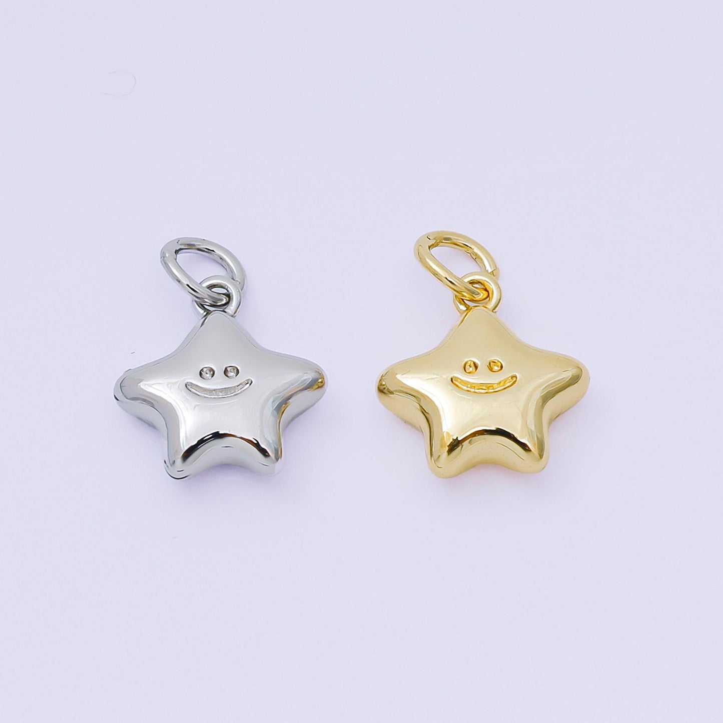 24K Gold Filled 12mm Happy Face Shiny Star Charm in Gold & Silver | AH-670