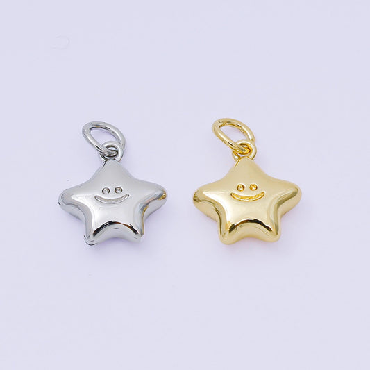 24K Gold Filled 12mm Happy Face Shiny Star Charm in Gold & Silver | AH-670