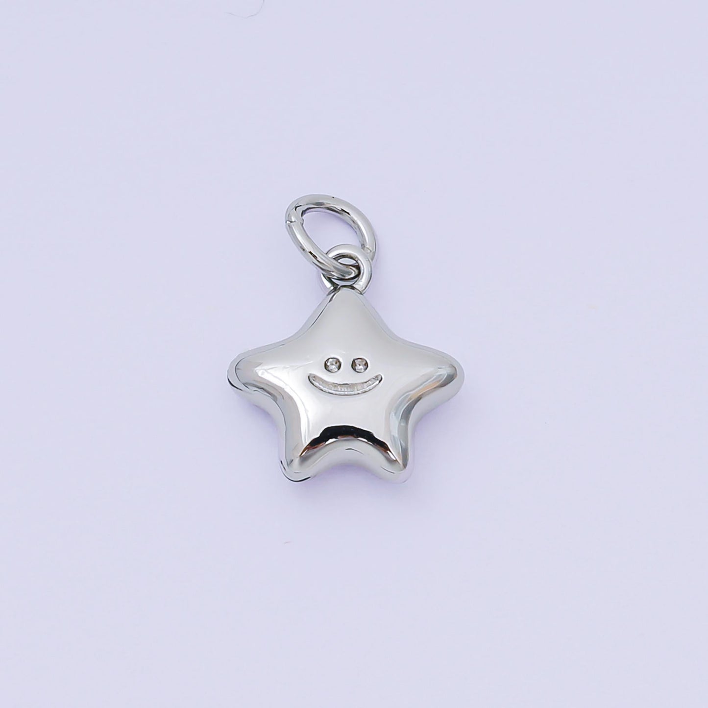 24K Gold Filled 12mm Happy Face Shiny Star Charm in Gold & Silver | AH-670