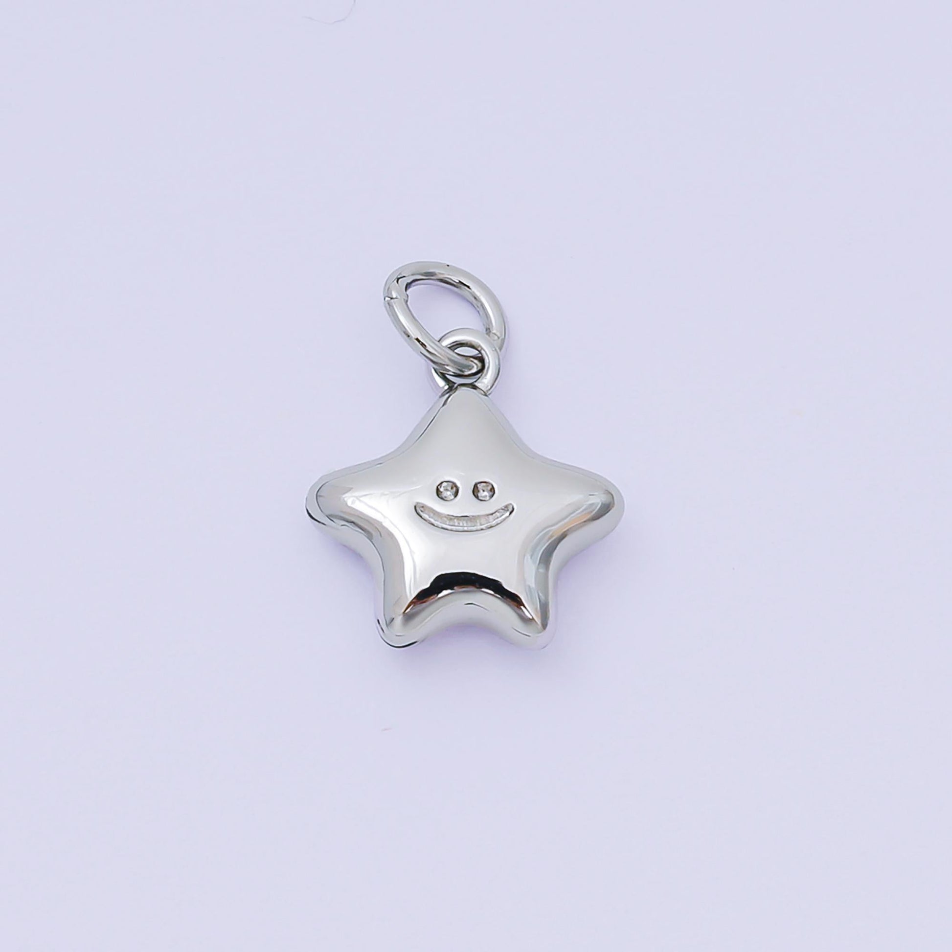24K Gold Filled 12mm Happy Face Shiny Star Charm in Gold & Silver | AH-670