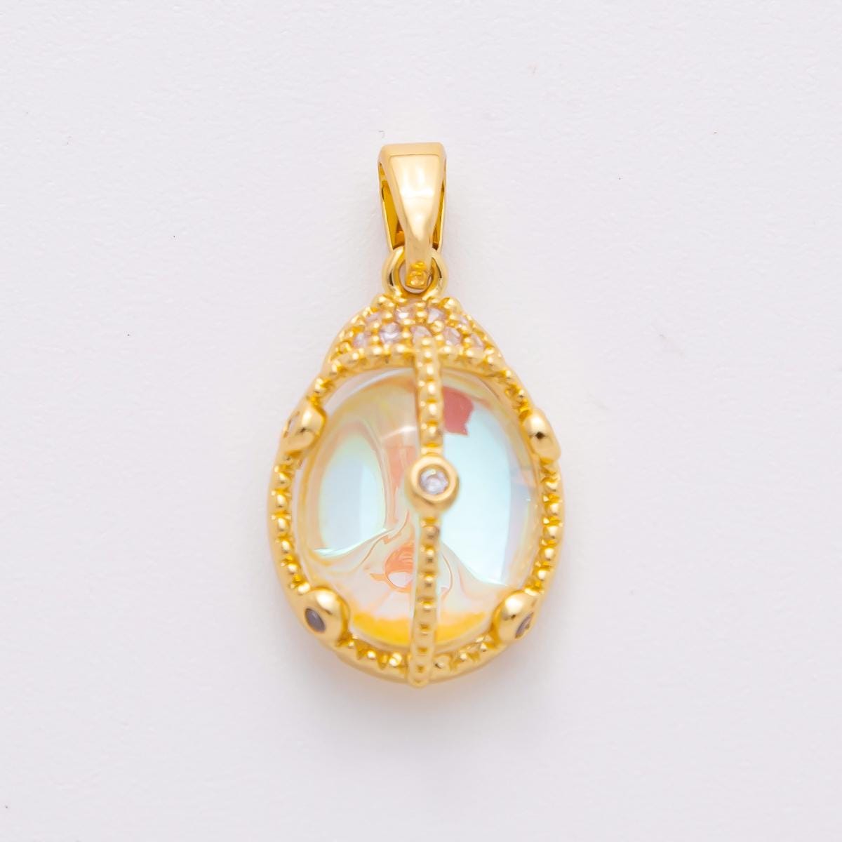 Clear Glass Beads cabochon 18k gold Filled Charm pendants af-a1140