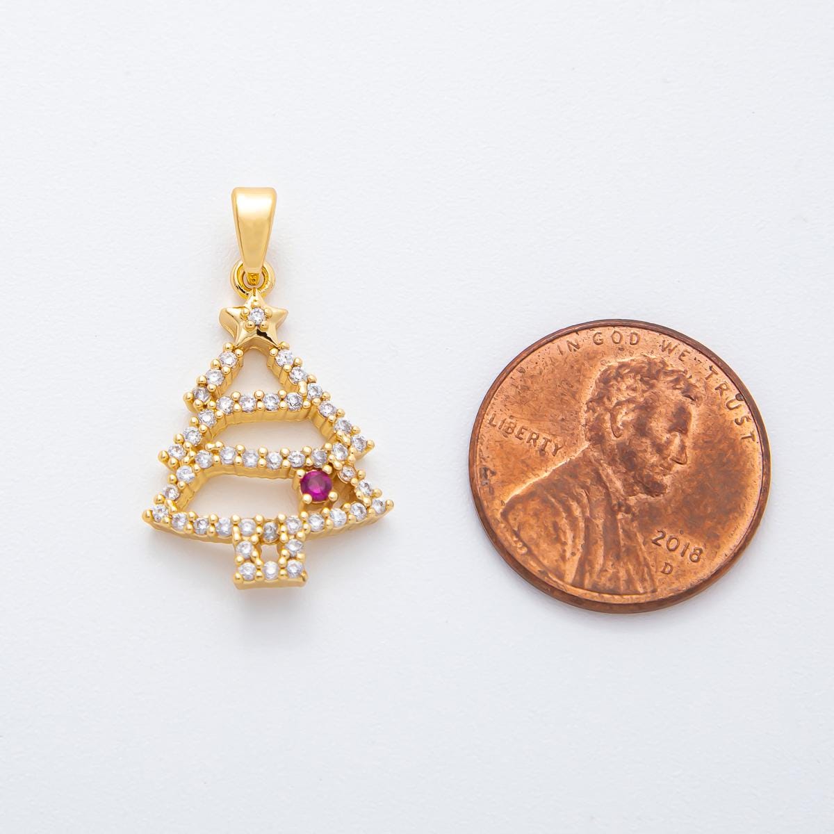 Dainty Clear Christmas tree micro paved cz dainty 18k gold filled holiday season greetings pendant | AF-1135