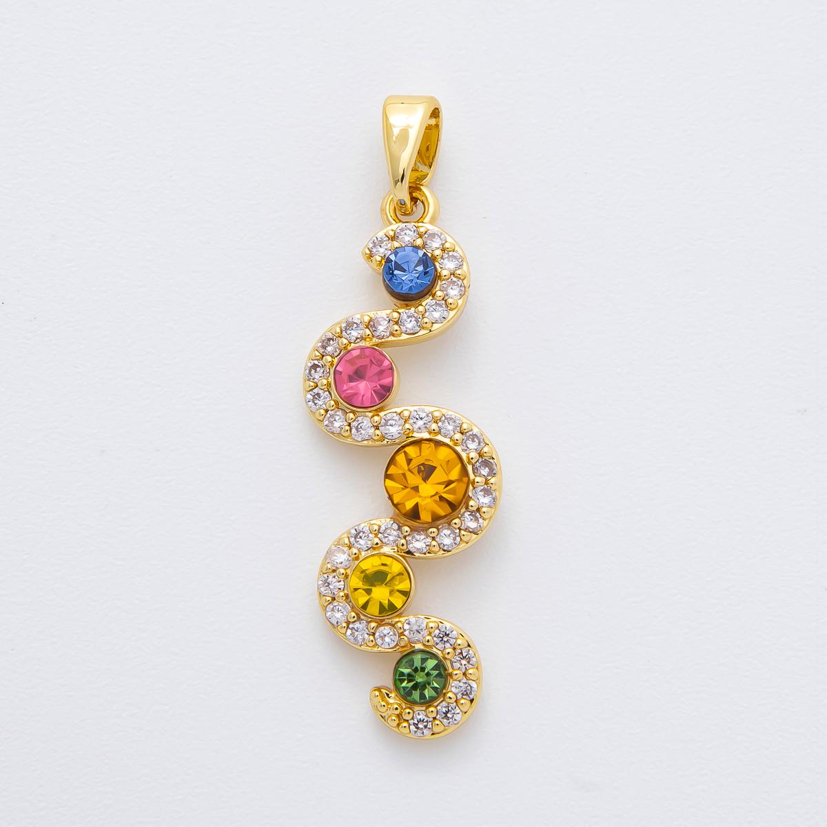 Gold Multi Color CZ Charms 18K Gold Filled drop Charm Bracelet Necklace for DIY Jewelry Making Supply AF-1134