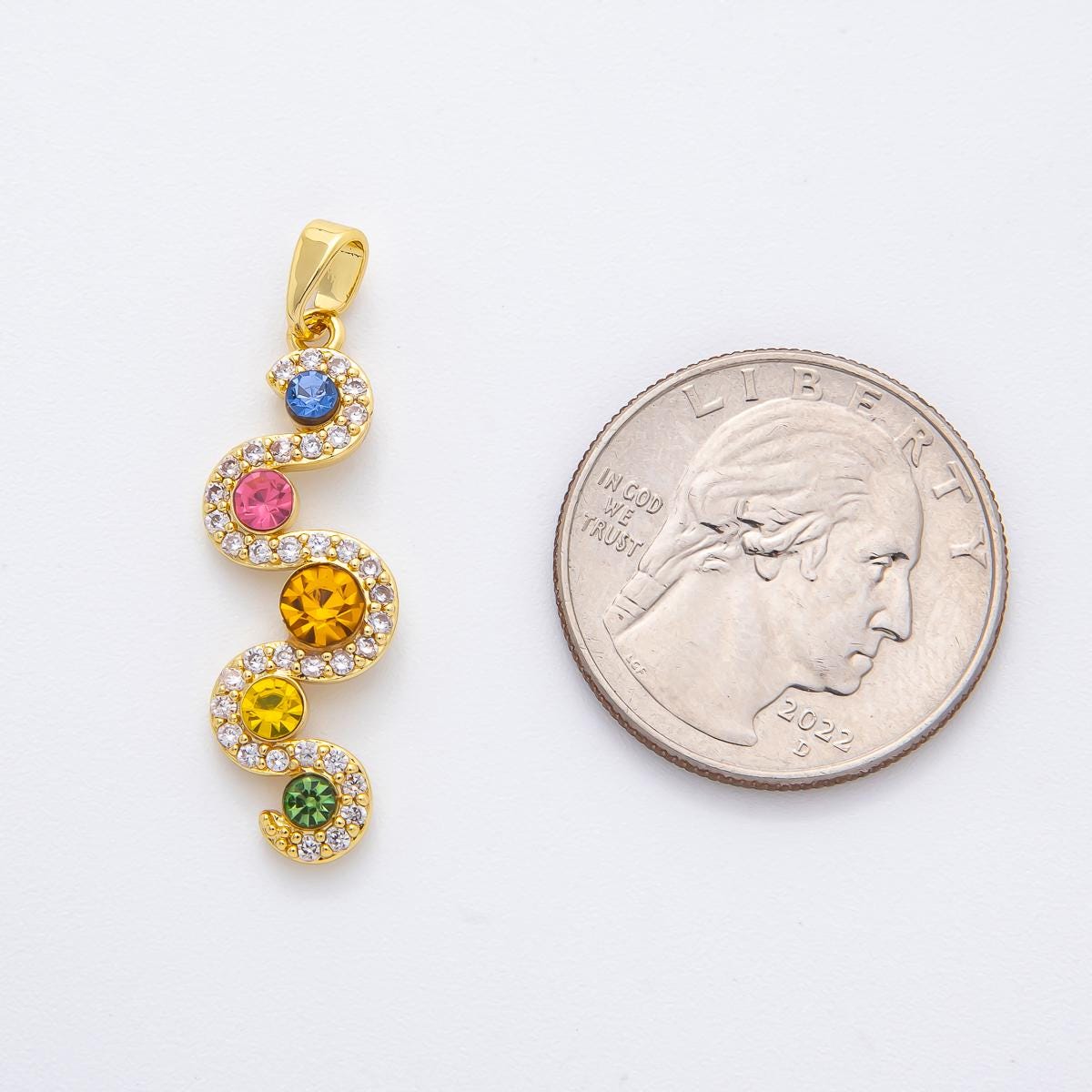 Gold Multi Color CZ Charms 18K Gold Filled drop Charm Bracelet Necklace for DIY Jewelry Making Supply AF-1134