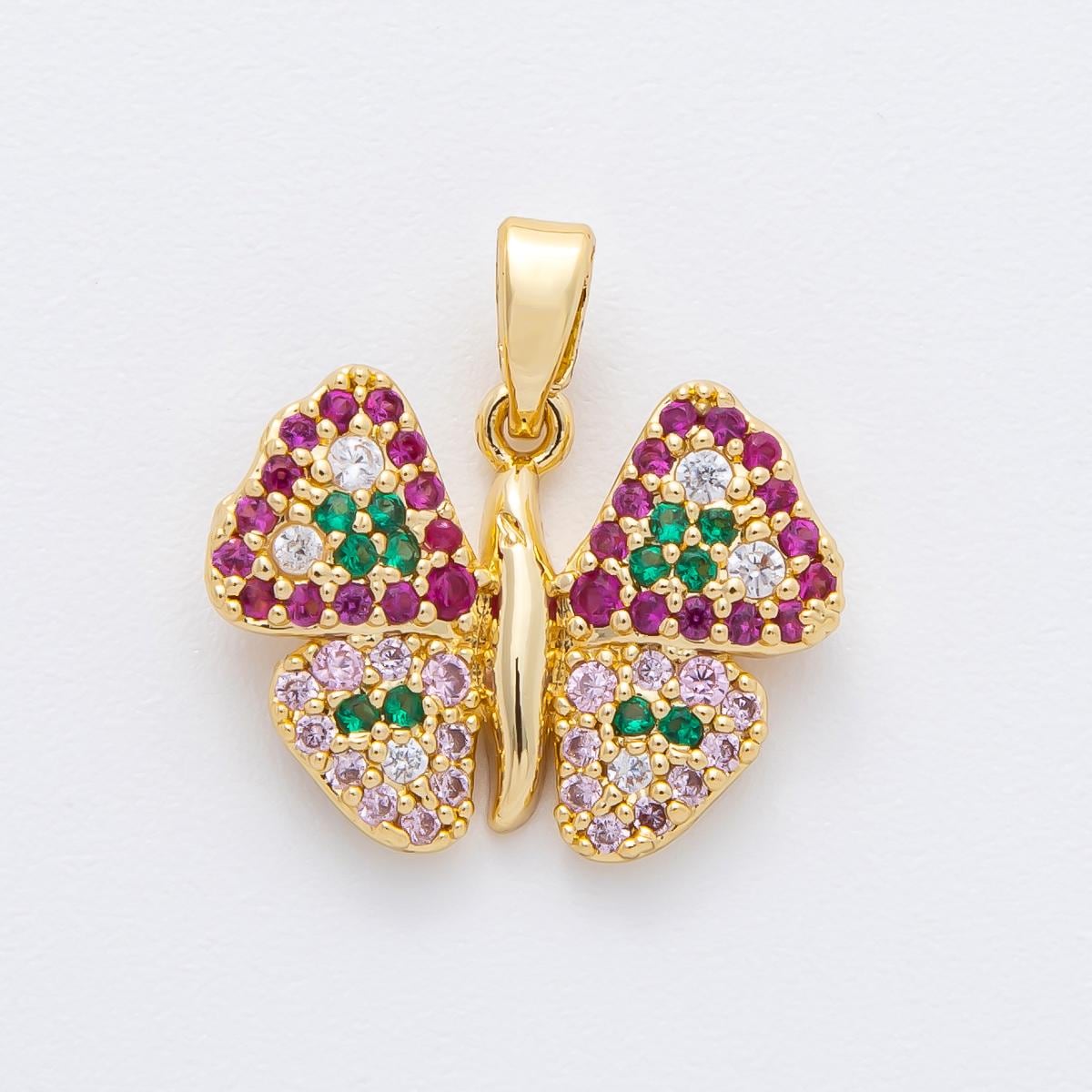 Gold Multi Color CZ Charms 18K Gold Filled Butterfly Charm Bracelet Necklace for DIY Jewelry Making Supply AF-1132