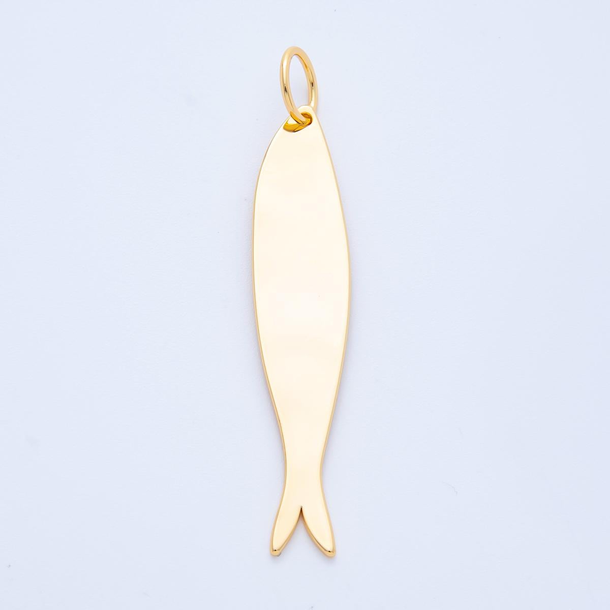Long Flat Fish Pendant for Cord Necklace Fish Charm Under the Sea Ocean Life 18k Gold Filled Jewelry Supply N-1347
