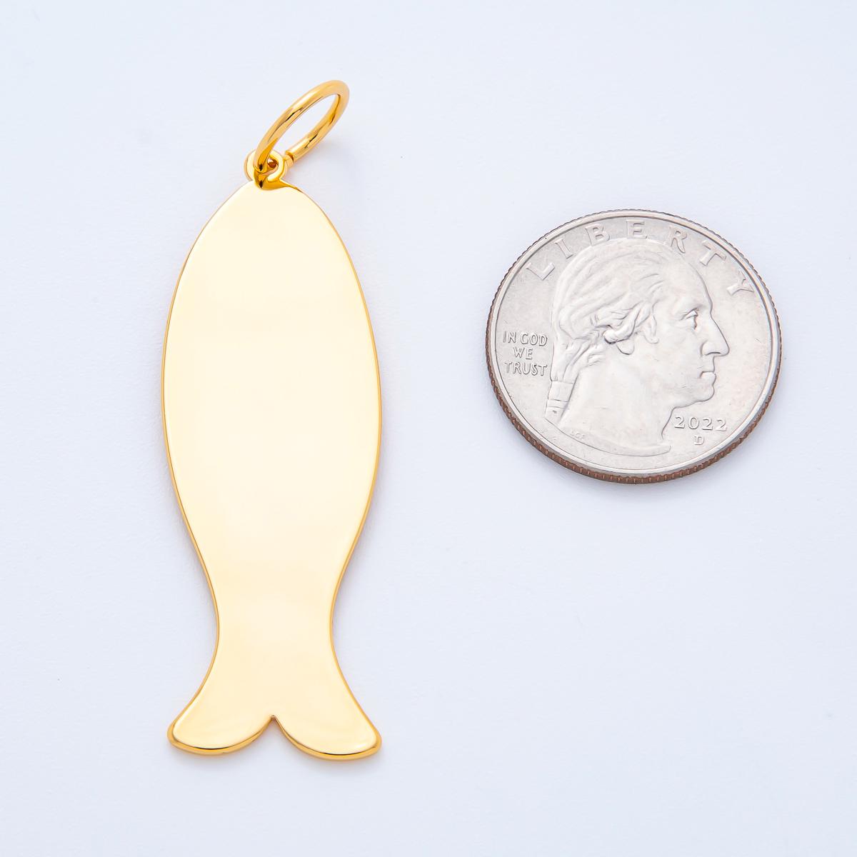 Long Flat Fish Pendant for Cord Necklace Fish Charm Under the Sea Ocean Life 18k Gold Filled Jewelry Supply N-1384