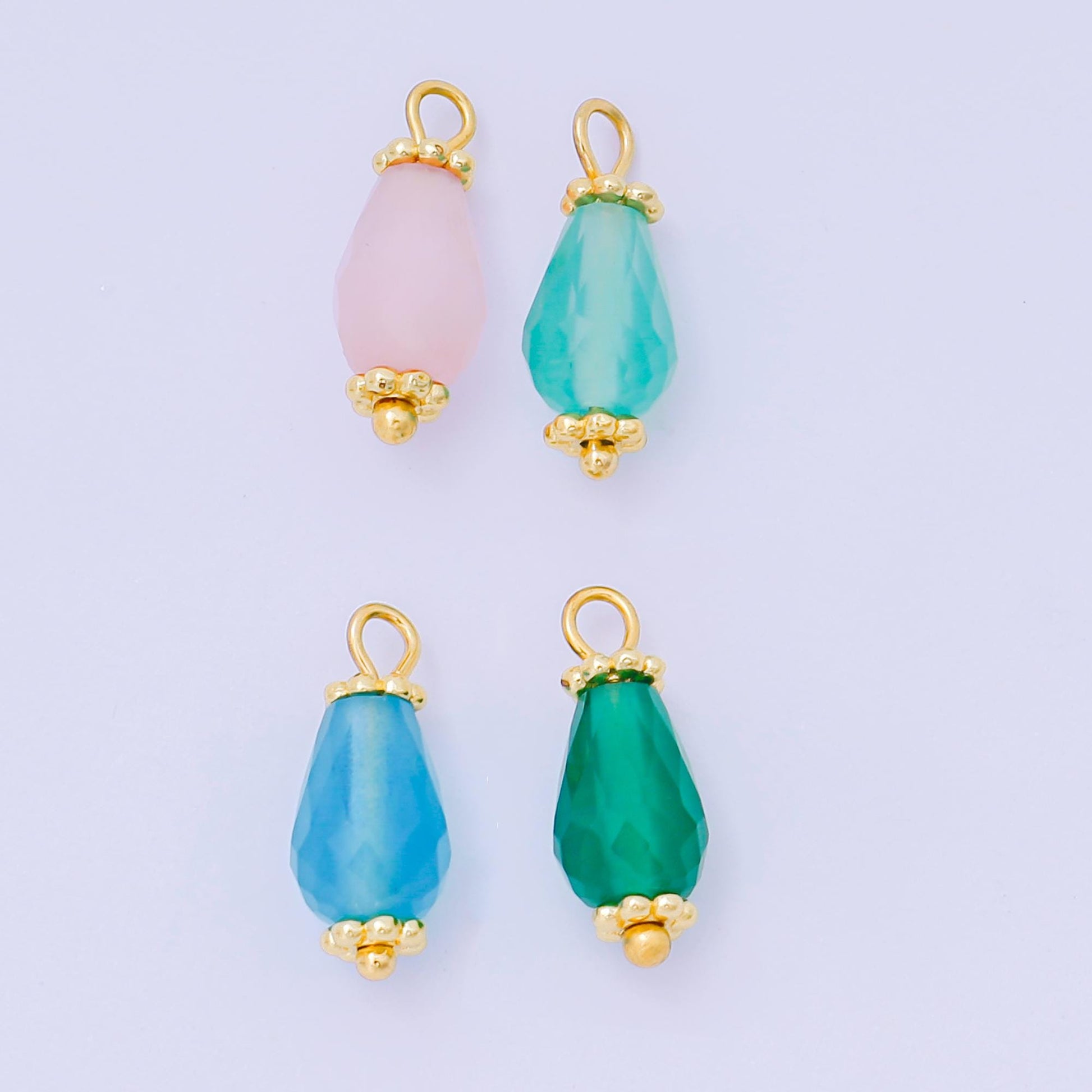 Faceted Teardrop Gemstone Bead Charm Pink Blue Green Pendant 24K Gold Filled Finding DIY Jewelry Making Supplies for Earrings Bracelet AH657