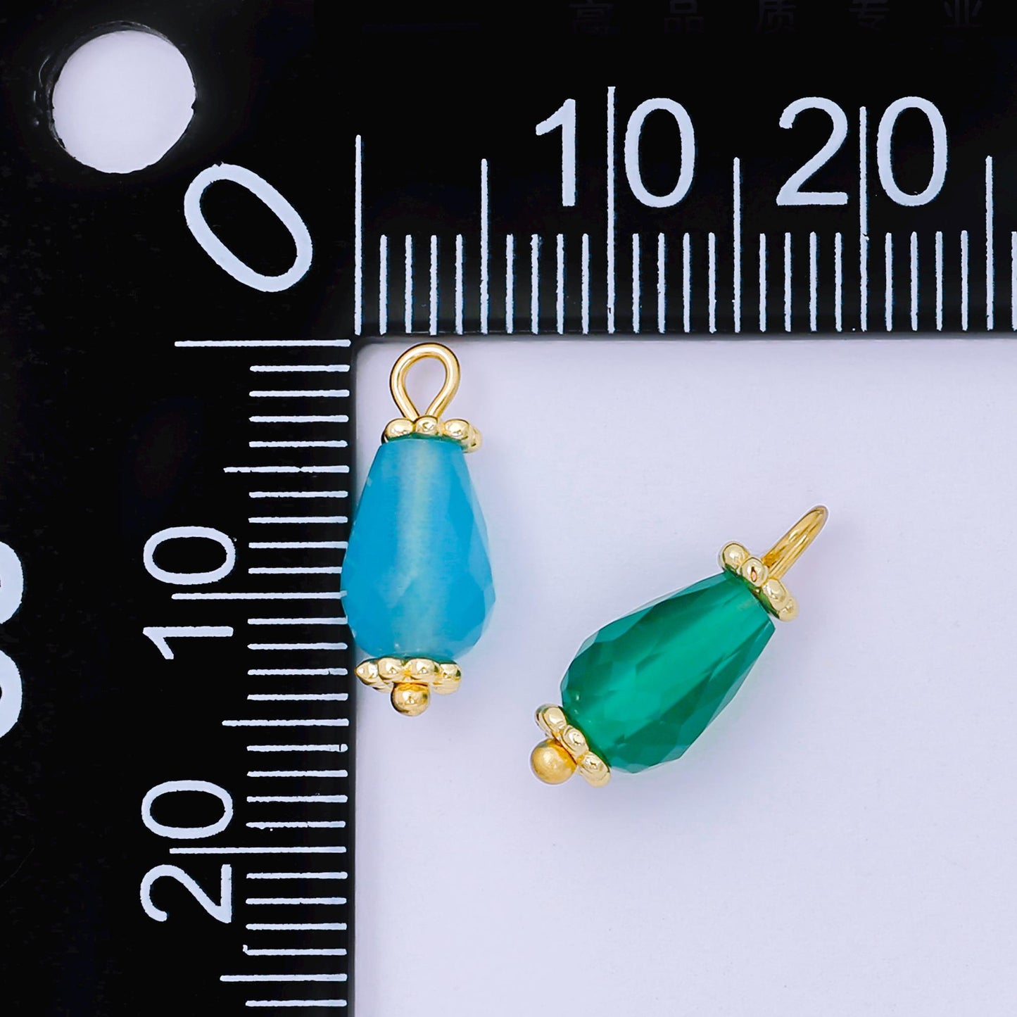 Faceted Teardrop Gemstone Bead Charm Pink Blue Green Pendant 24K Gold Filled Finding DIY Jewelry Making Supplies for Earrings Bracelet AH657