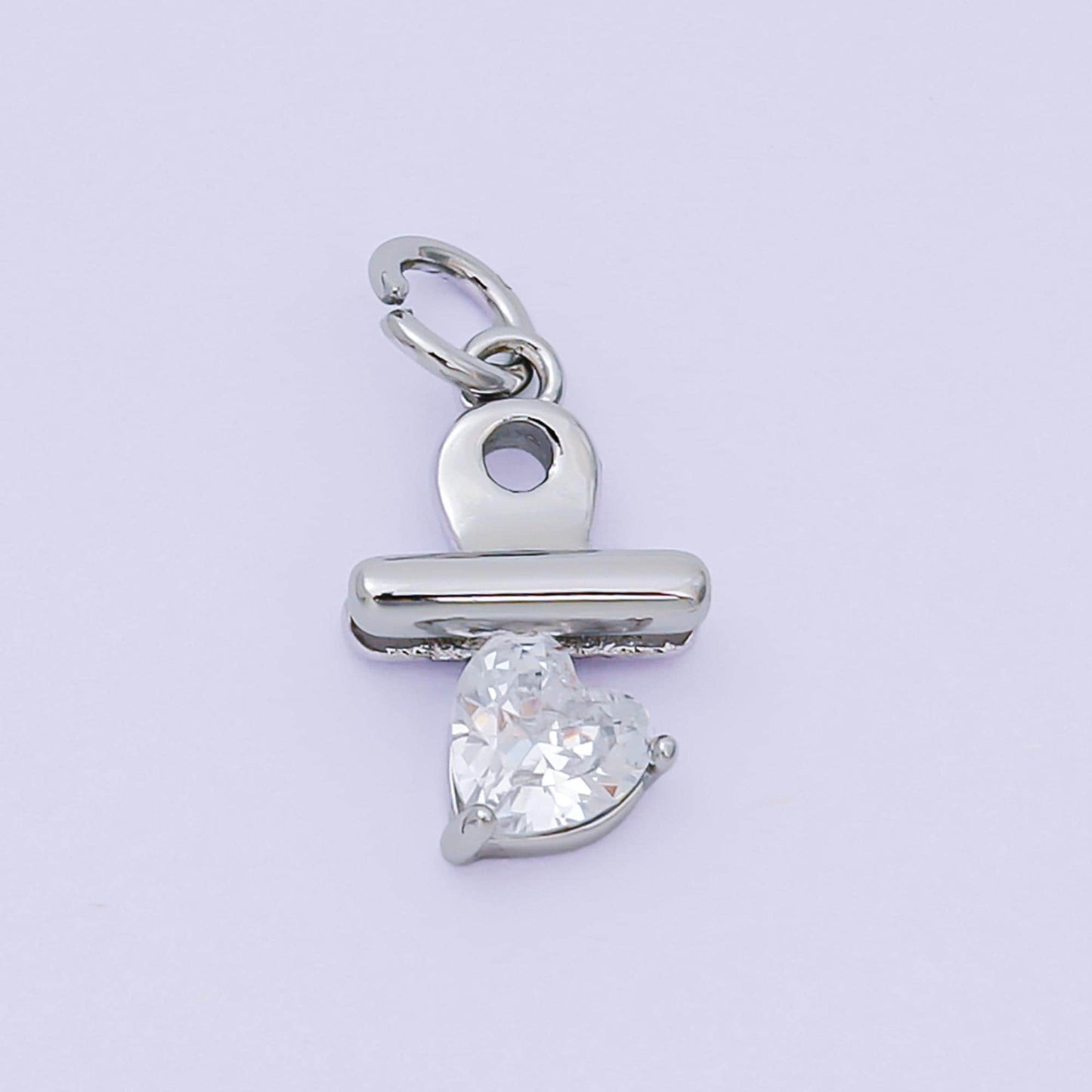 24K Gold Filled 13.5mm Heart-Shaped CZ Binder Clip Charm in Gold & Silver | AH-609
