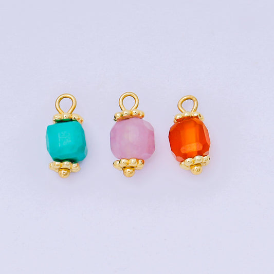 Faceted Gemstone Bead Charms Teal Purple Crystal Pendants 24K Gold Filled Finding DIY Jewelry Making Supplies for Earrings Bracelet AH661