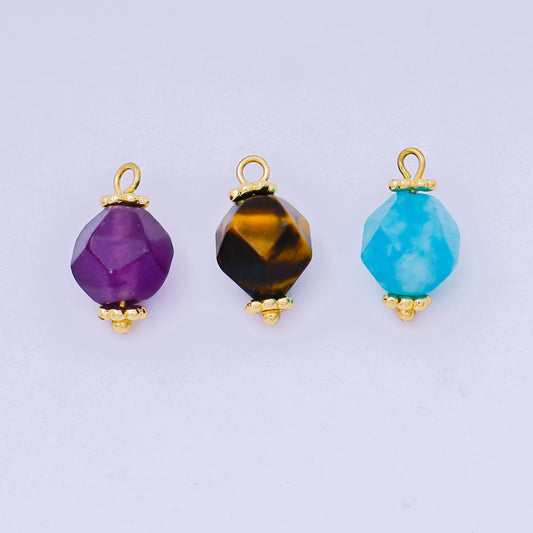 Faceted Gemstone Bead Charms Amethyst, Tiger Eye Pendants 24K Gold Filled Finding DIY Jewelry Making Supplies for Earrings Bracelet AH659