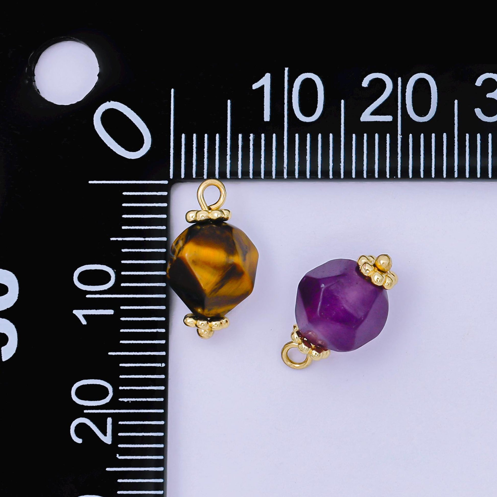 Faceted Gemstone Bead Charms Amethyst, Tiger Eye Pendants 24K Gold Filled Finding DIY Jewelry Making Supplies for Earrings Bracelet AH659