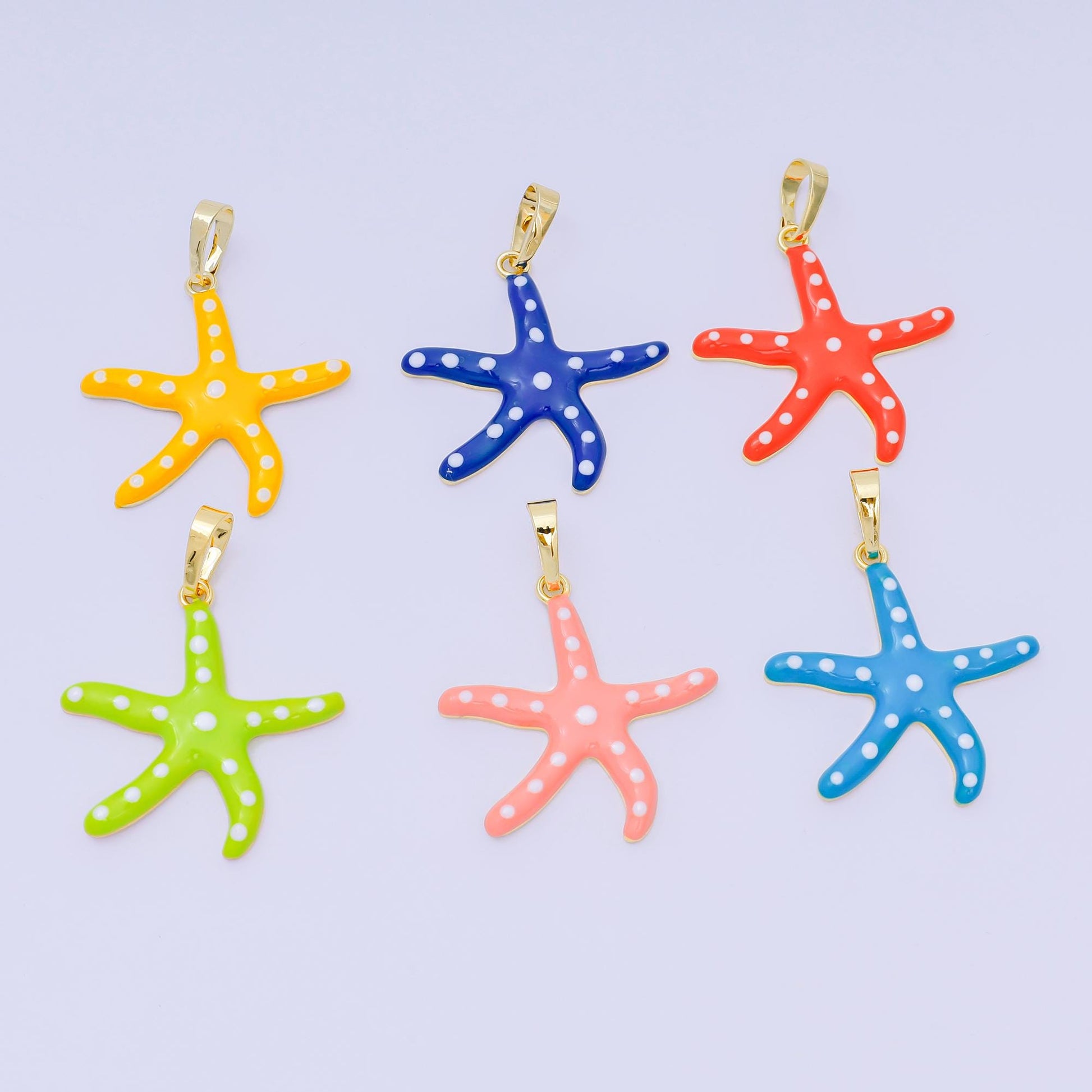 24K Gold Filled 32mm Colorful Charm Enamel Polka Dot Sea Starfish Pendant | AA-1586 - AA-1588