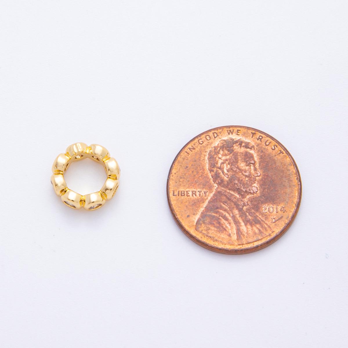 18k gold filled 10mm round Clear CZ Bezel Cut beaded bubble outline spacer donut bead | AF-1069