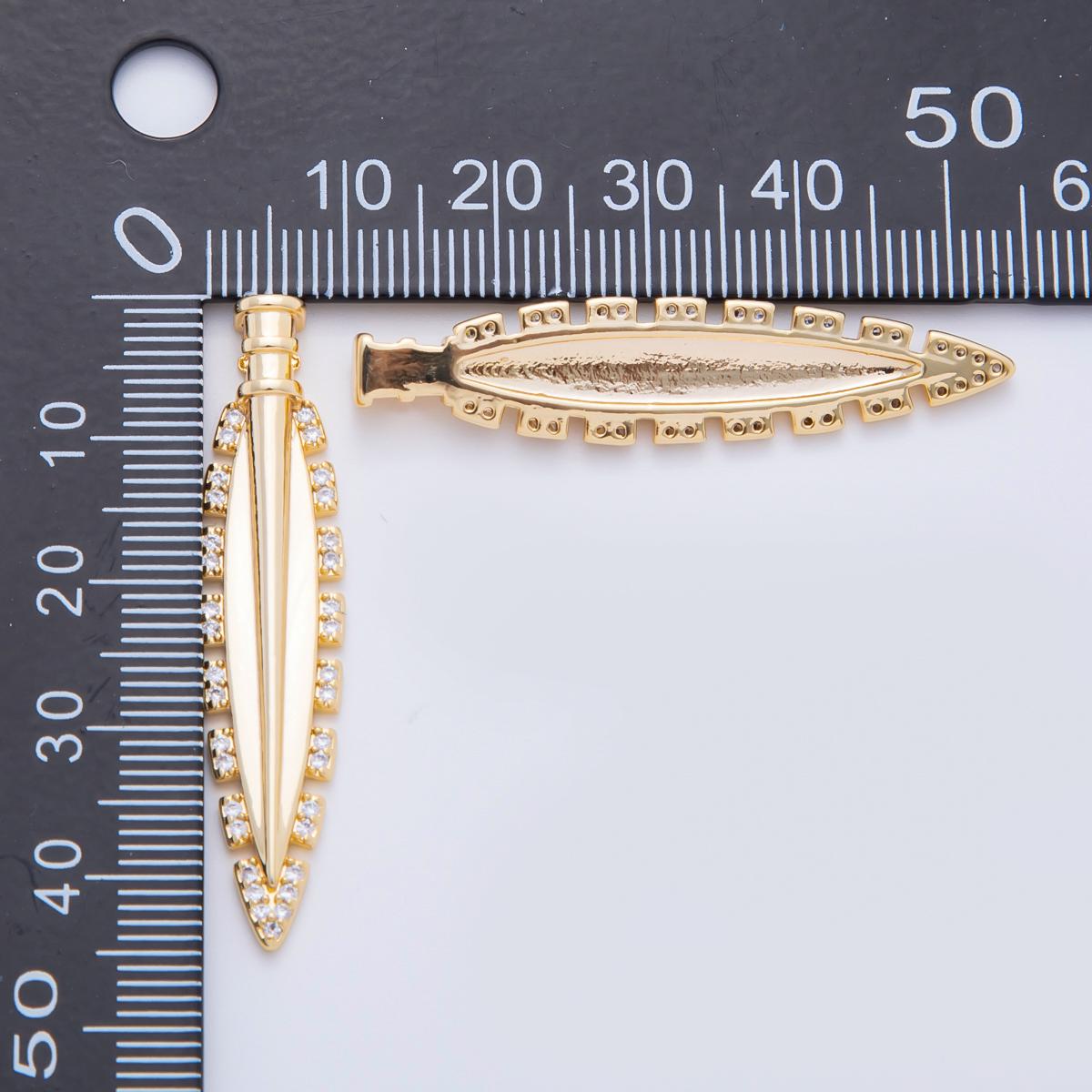 Gold Feather Pendant with Cubic Zirconia – Long Leaf Charm for Necklace Making, Sparkling Boho Jewelry Supplies, DIY Craft Findings N-1324