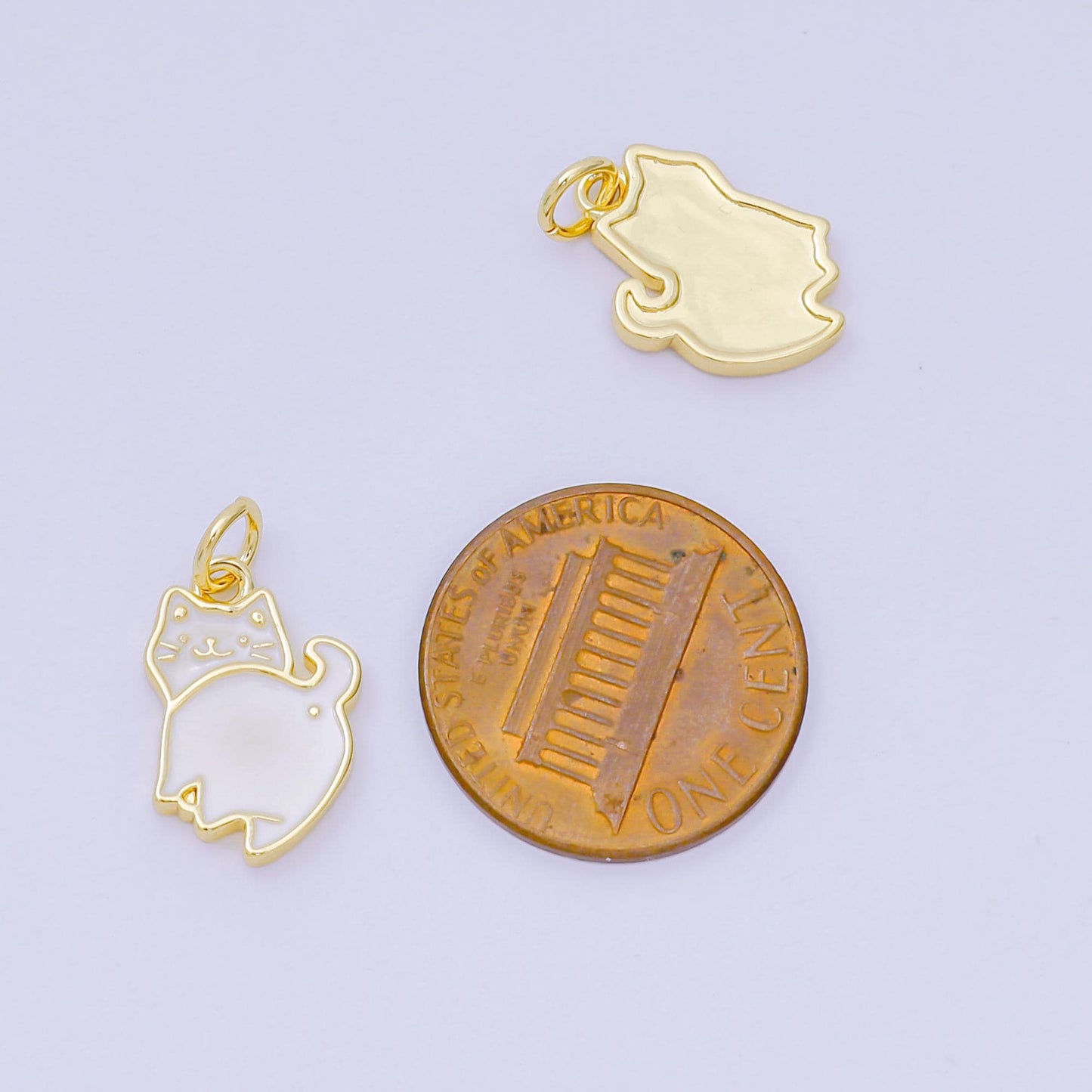 24K Gold Filled 15mm White Enamel Cat Animal Charm | AH-673